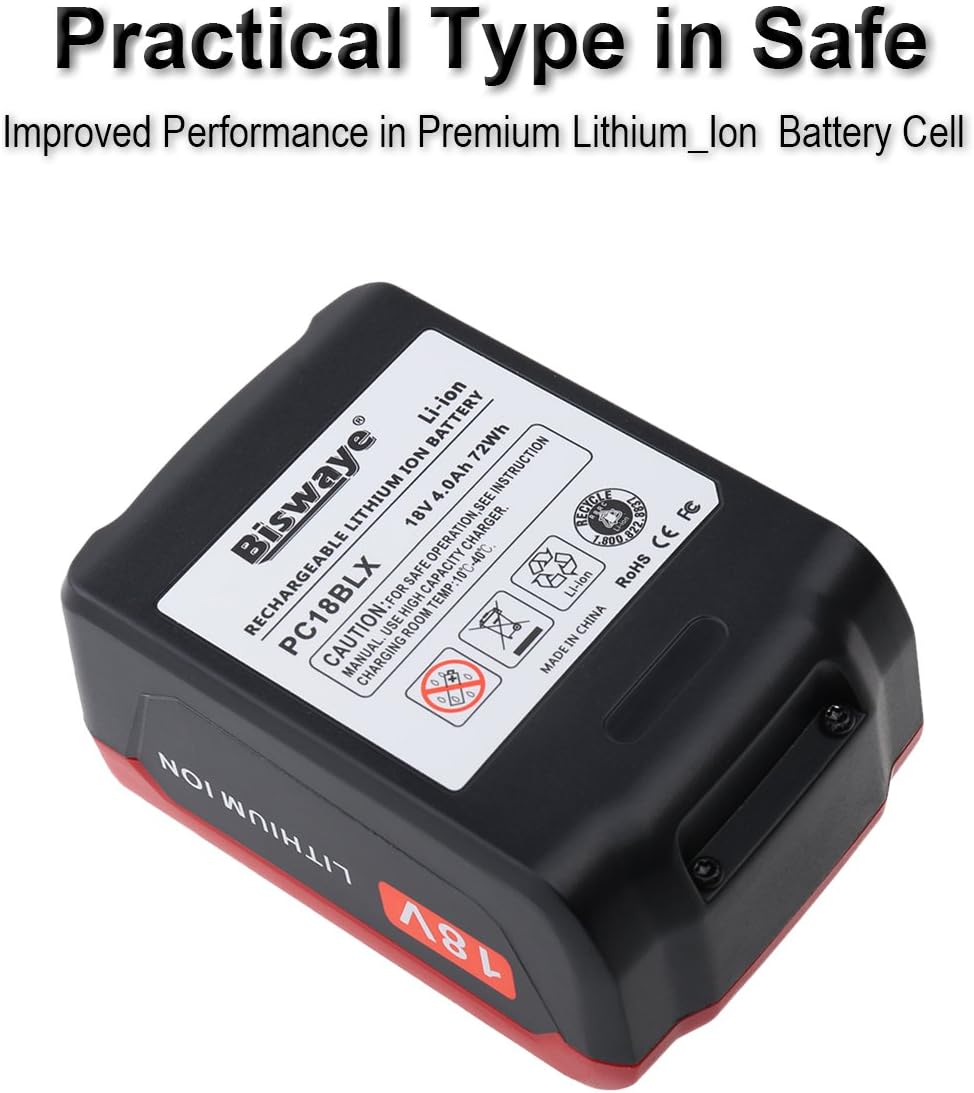 Biswaye 2-Pack 18-Volt Lithium Battery Replacement for Porter Cable 18V Lithium-ion & Ni-Cd Battery PC18B PC18BL PC18BLX PC18BLEX PCC489N PCXMVC