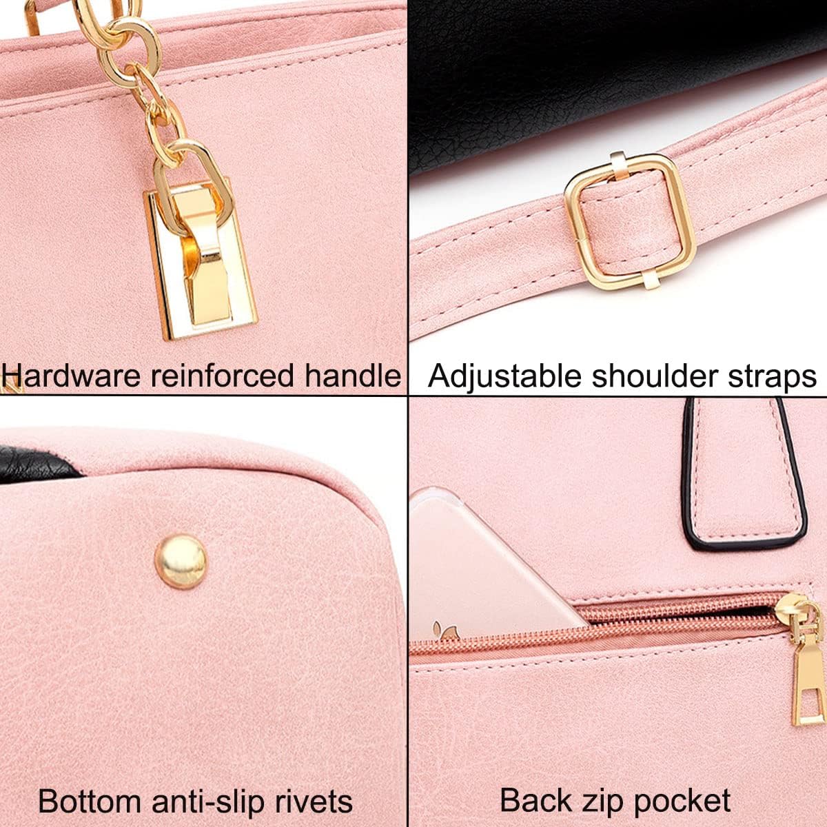 Miniatura 5 de YOUNXSL Juego de 4 bolsas de mano para mujer, con asa superior, bolsa de hombro, embrague y tarjeta, bolso a juego