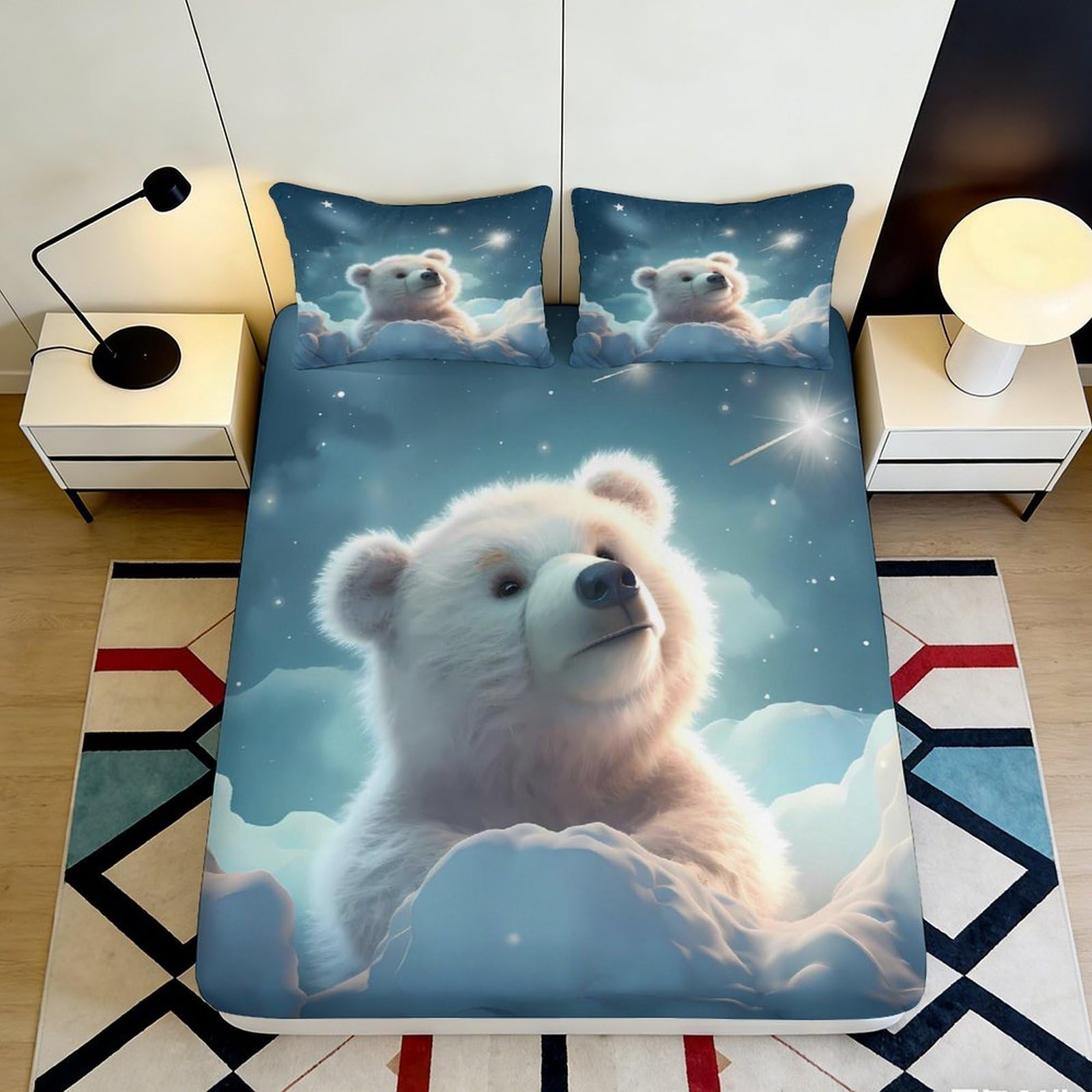 3D Printed cloud bear Fitted Sheet soft touch Microfiber wrinkle resistant home decor for bedroom guest room bedding 140x200x25cm