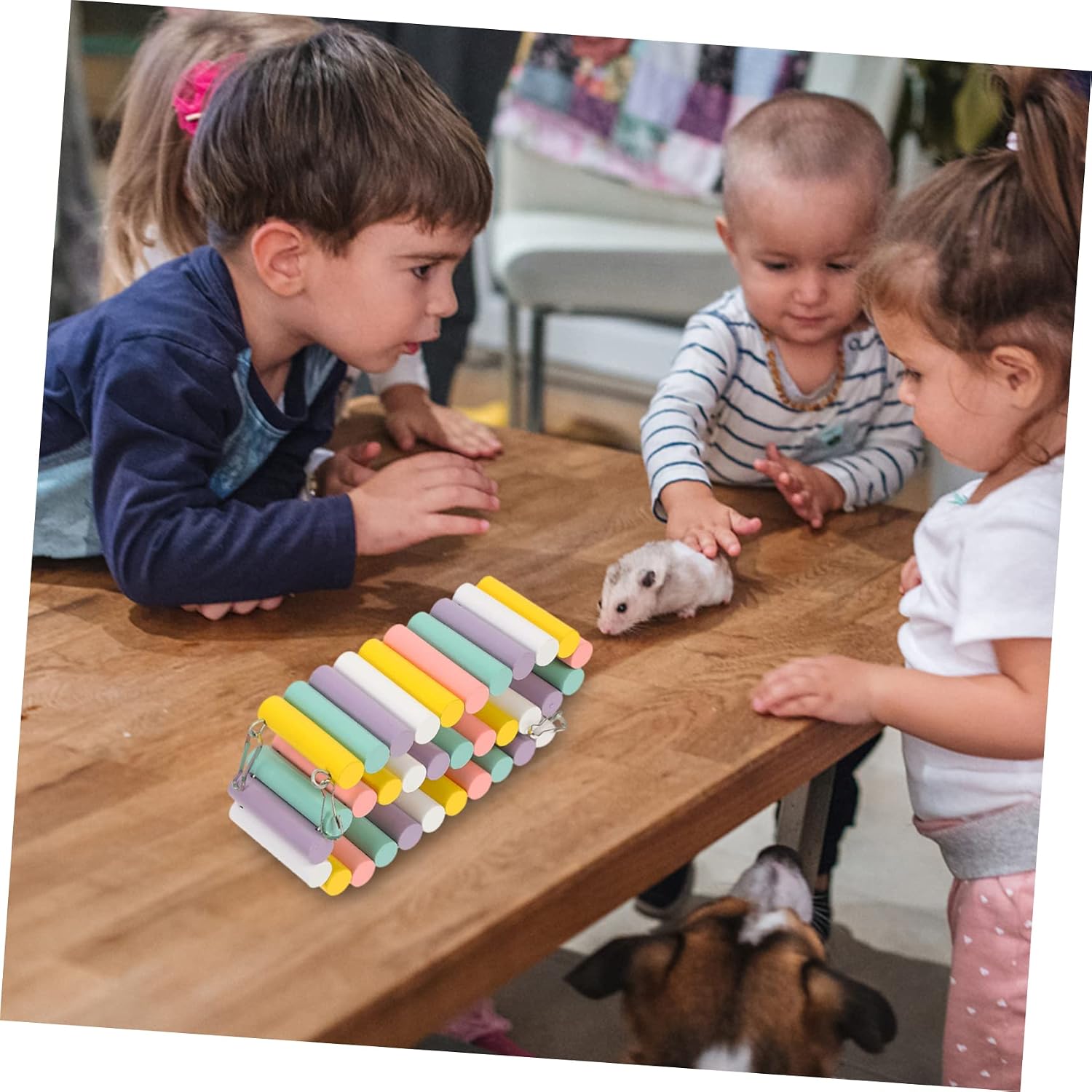 50cm Wooden Climbing Ladder Toy for Hamsters Mice and Gerbils Soft Swing Bridge with Fence Design Small Animal Climbing Accessory