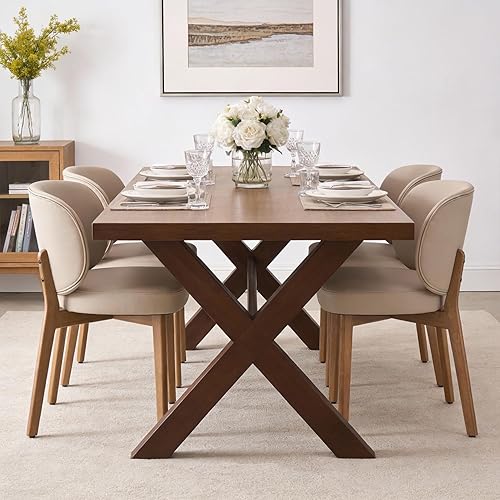 Miniatura 3 de YOUNUOKE Juego de 4 sillas de comedor tapizadas, silla moderna de piel sintética para comedor con patas de madera, respaldo ancho y cómodas sillas