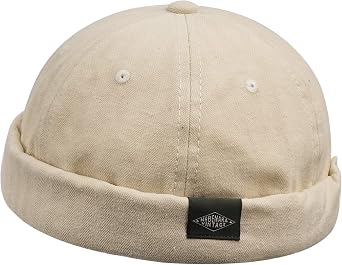 Clakllie Retro Docker Hat for Women Men Cotton No Brim Hat Adjustable Brimless Cap Worker Sailor Cap No Visor Beanie Hat