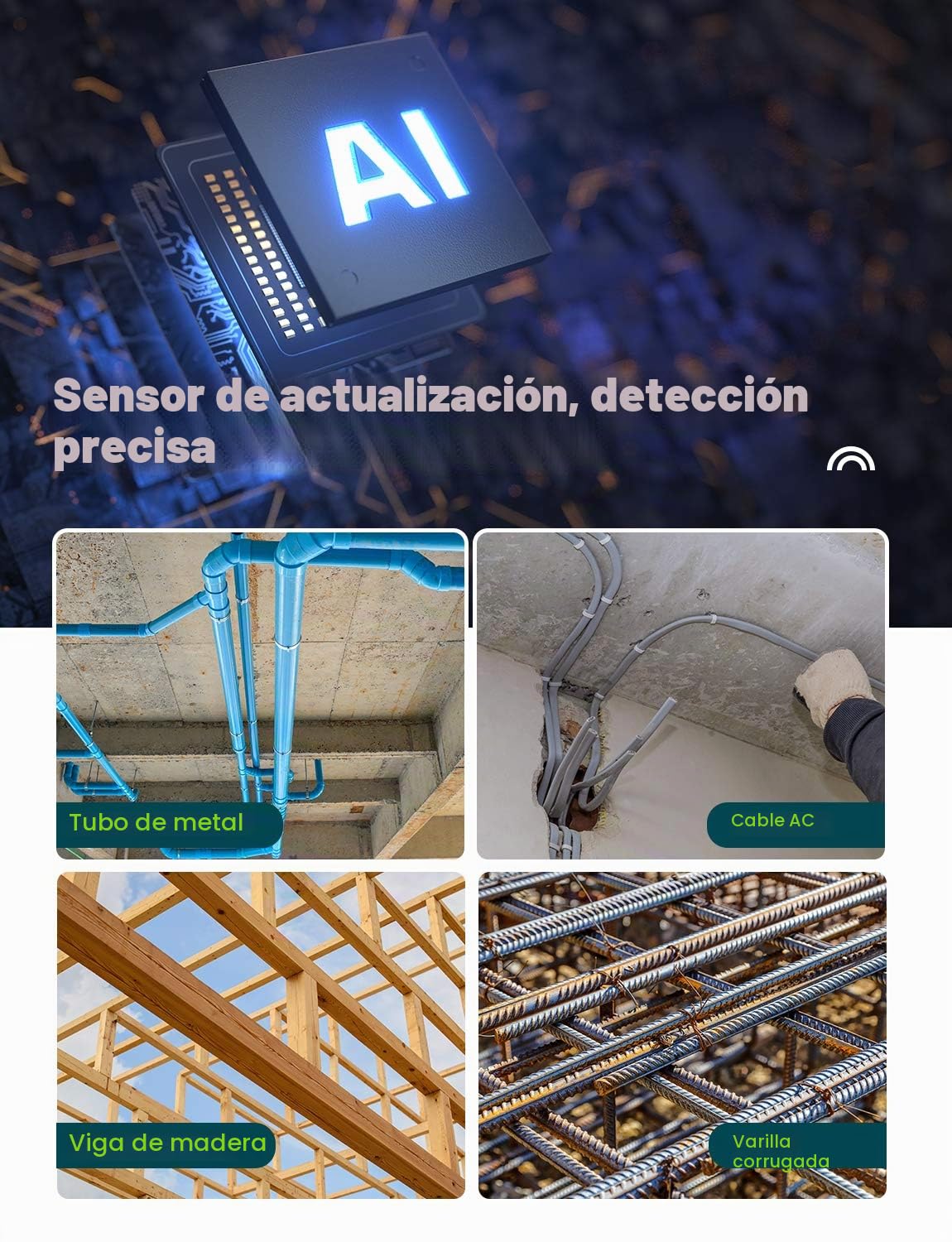 Detector digital 5 en 1 de tubos y cables de CA eléctricos, pantalla LCD, alerta sonora, madera/metal/magnético o no