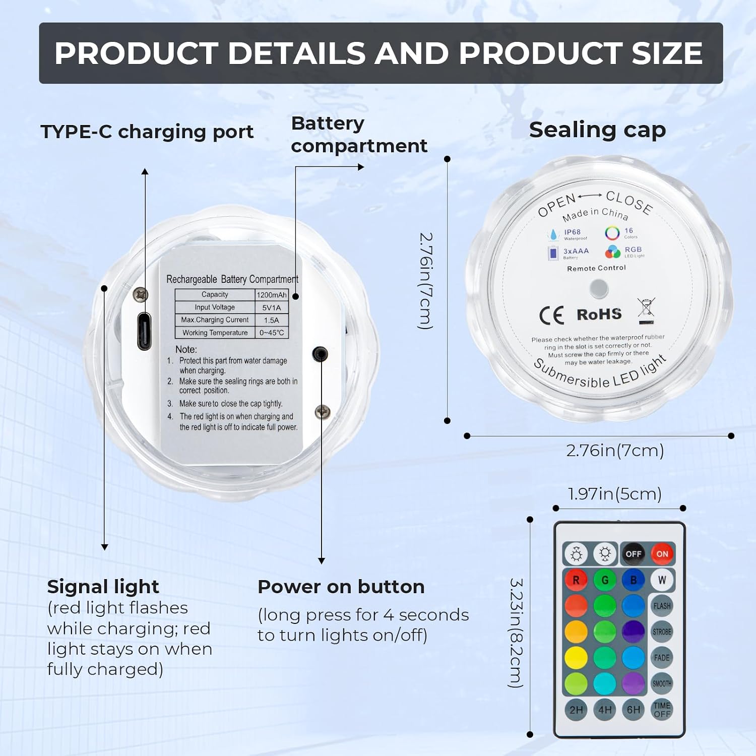 Shangyuan Boat Lights Rechargeable, USB charging Battery Marine Led Light