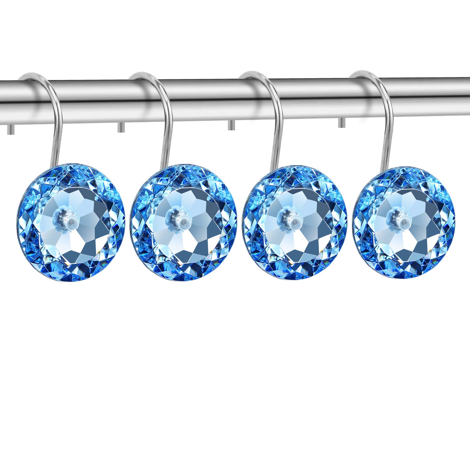 chictie 12pcs Set Claro Cristal Redondo Grande cortina de ducha ganchos resistente a la corrosión cromo pulido anillos para colgar decoración para el hogar
