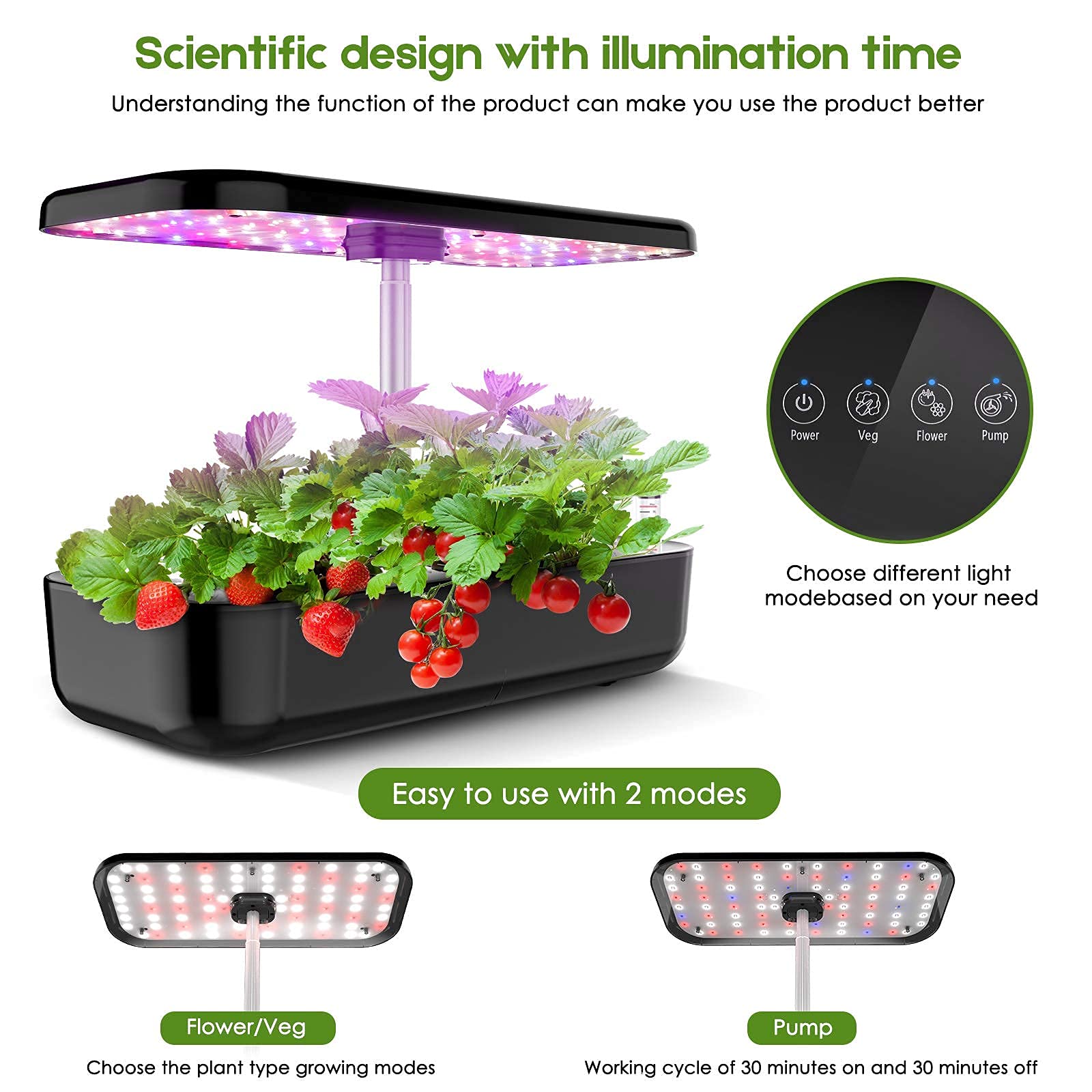 Système de culture hydroponique, 12 dosettes Smart Garden avec lumière LED, minuterie automatique, kit de germination pour jardin d'herbes d'intérieur, 3,5 L, parfait pour la cuisine, la chambre ou