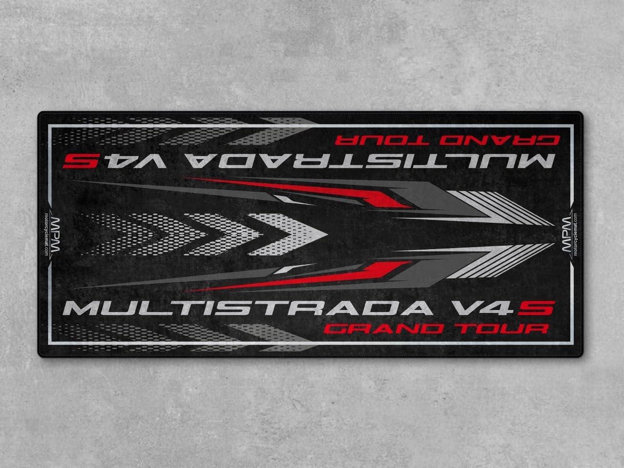 MPM Motorcycle Mat for Multistrada V4 S Grand Tour Washable Non - Slip Oil & Water Resistant Parking Pitmat for Garage, Showroom, Workshop Use | Size 1: 86.6 x 39.4/220 x 100 cm