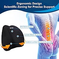 Vista 5 de QUTOOL Almohada de apoyo lumbar para silla de oficina, soporte de espuma viscoelástica para espalda baja, alivio del dolor de espalda, cojín