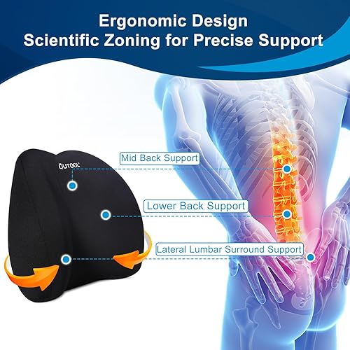 Miniatura 5 de QUTOOL Almohada de apoyo lumbar para silla de oficina, soporte de espuma viscoelástica para espalda baja para automóvil, alivio del dolor de