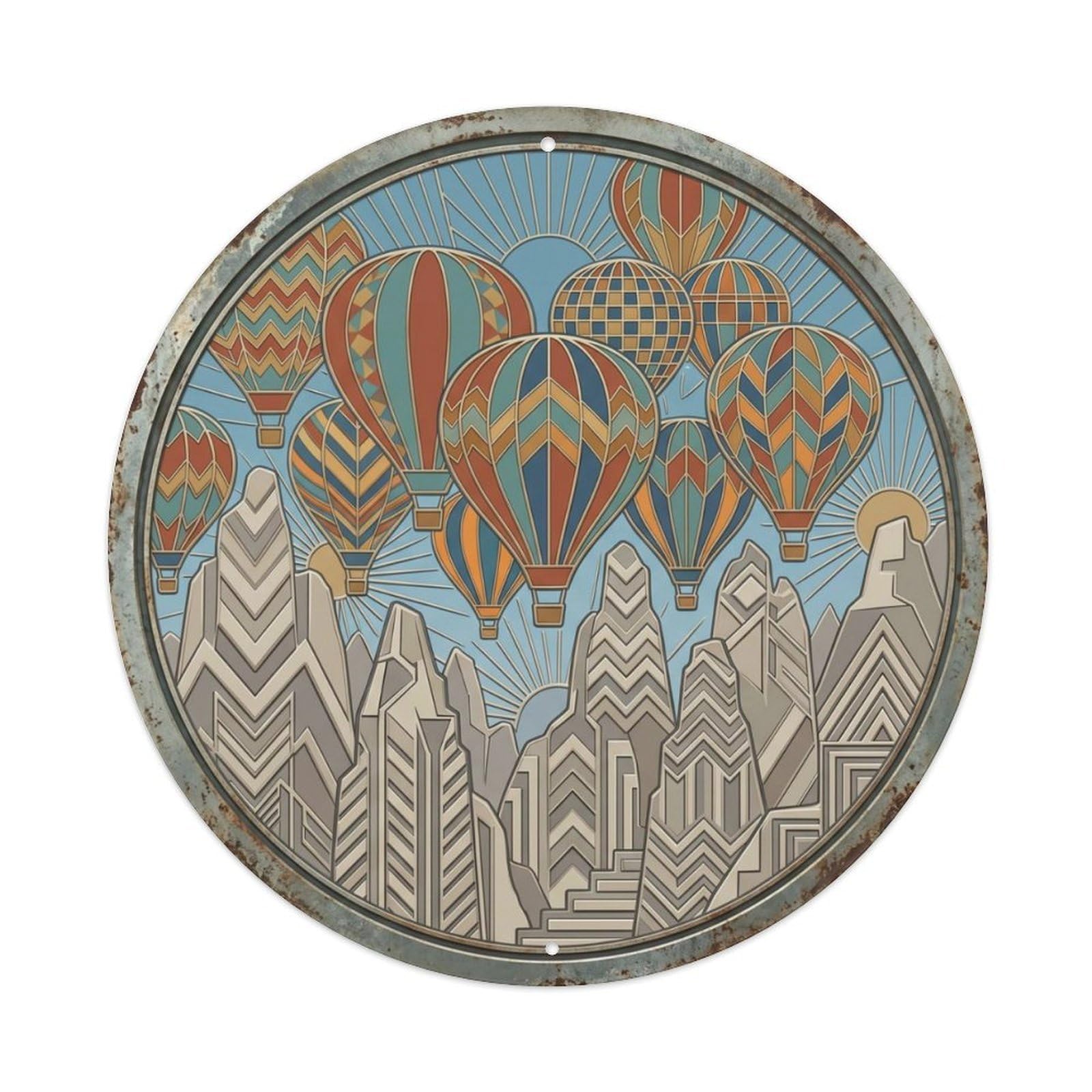 Cappadocia Macro Balloon Travel Metal Tin Sign Plaque Wall Decor for Cafe, Club Bar, Office, Home Garden Round Metal Poster 8x8Inch