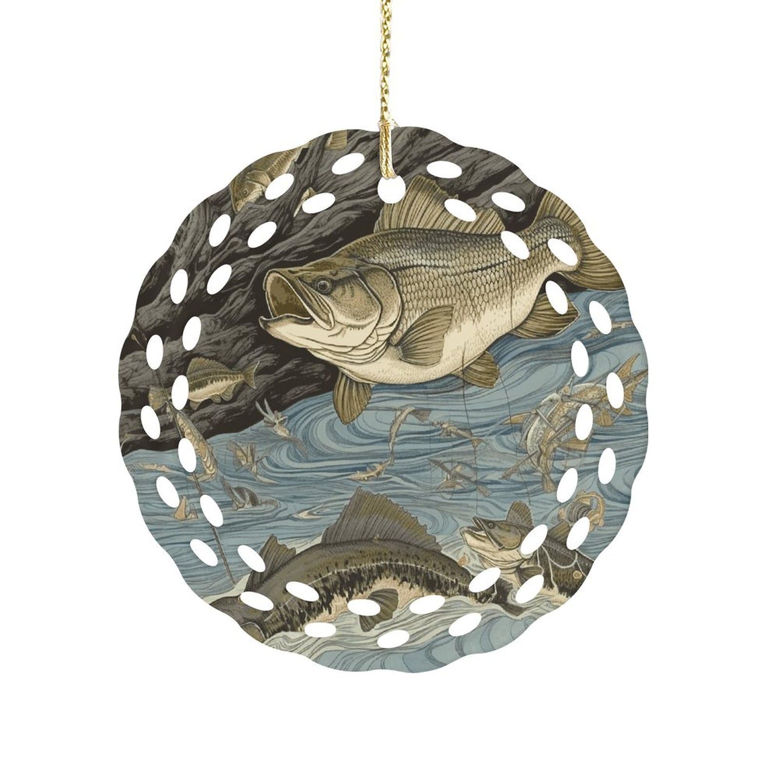 Fodpand Women's Style Fishing Ceramic Ornament For Home Decor 3.2" Round Tree Decoration Christmas Ornaments For Men Double-Sided Design