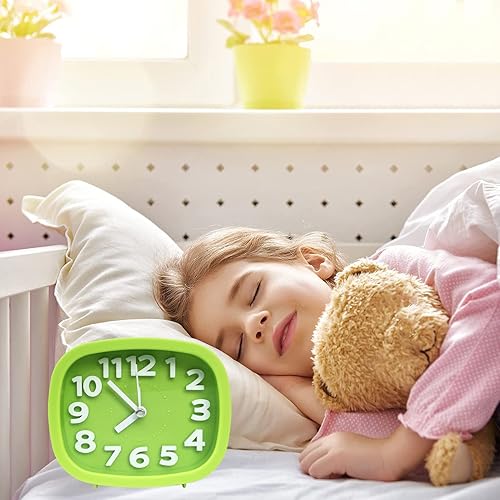 Miniatura 8 de Reloj despertador para dormitorio, reloj de escritorio, sin tictac, de plástico, pequeño, analógico, despertador, suministros para el hogar, reloj
