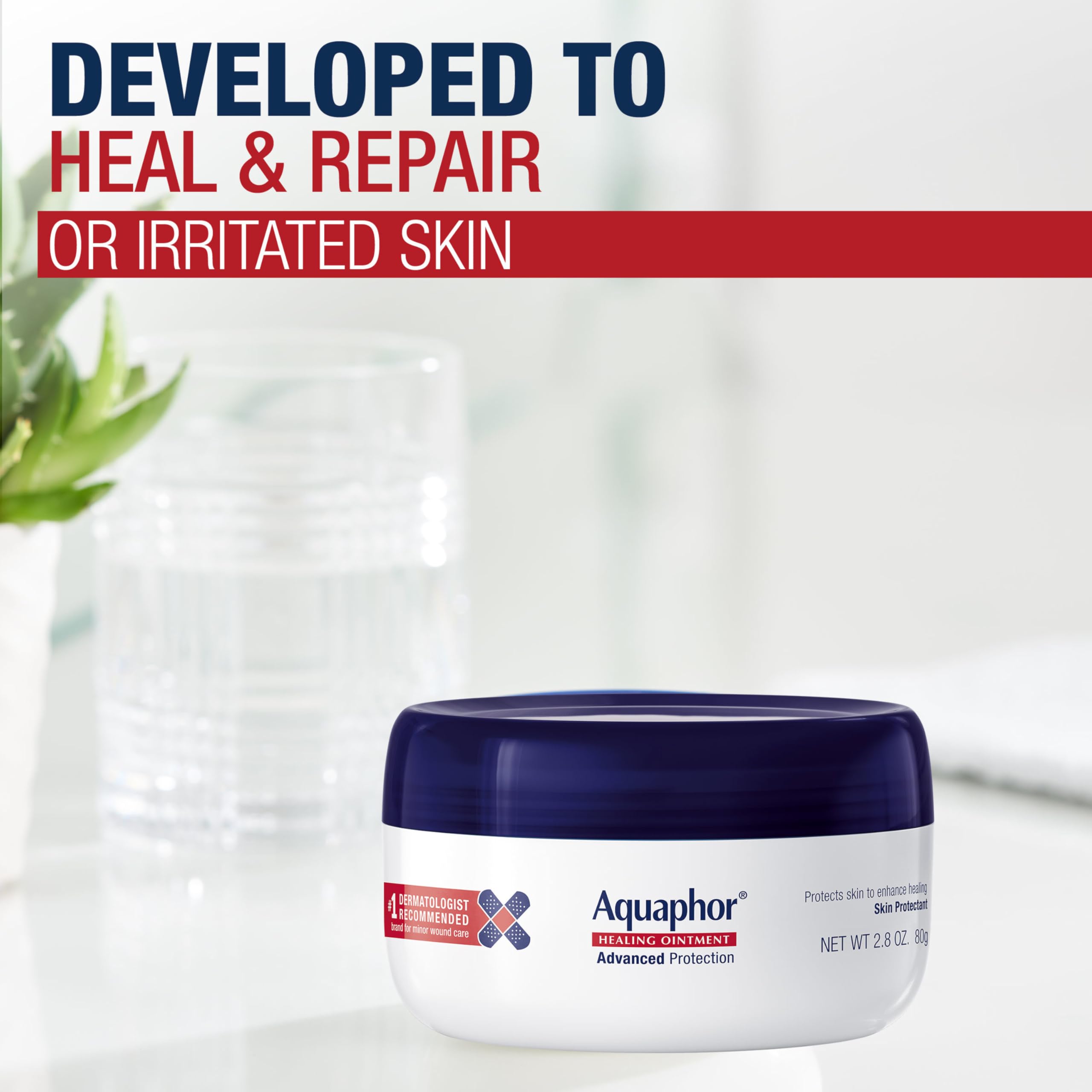 Aquaphor Healing Ointment - Skin Protectant for Dry Cracked Skin - Hands, Heels, Elbows - 2.8 oz Jar (Pack of 3)