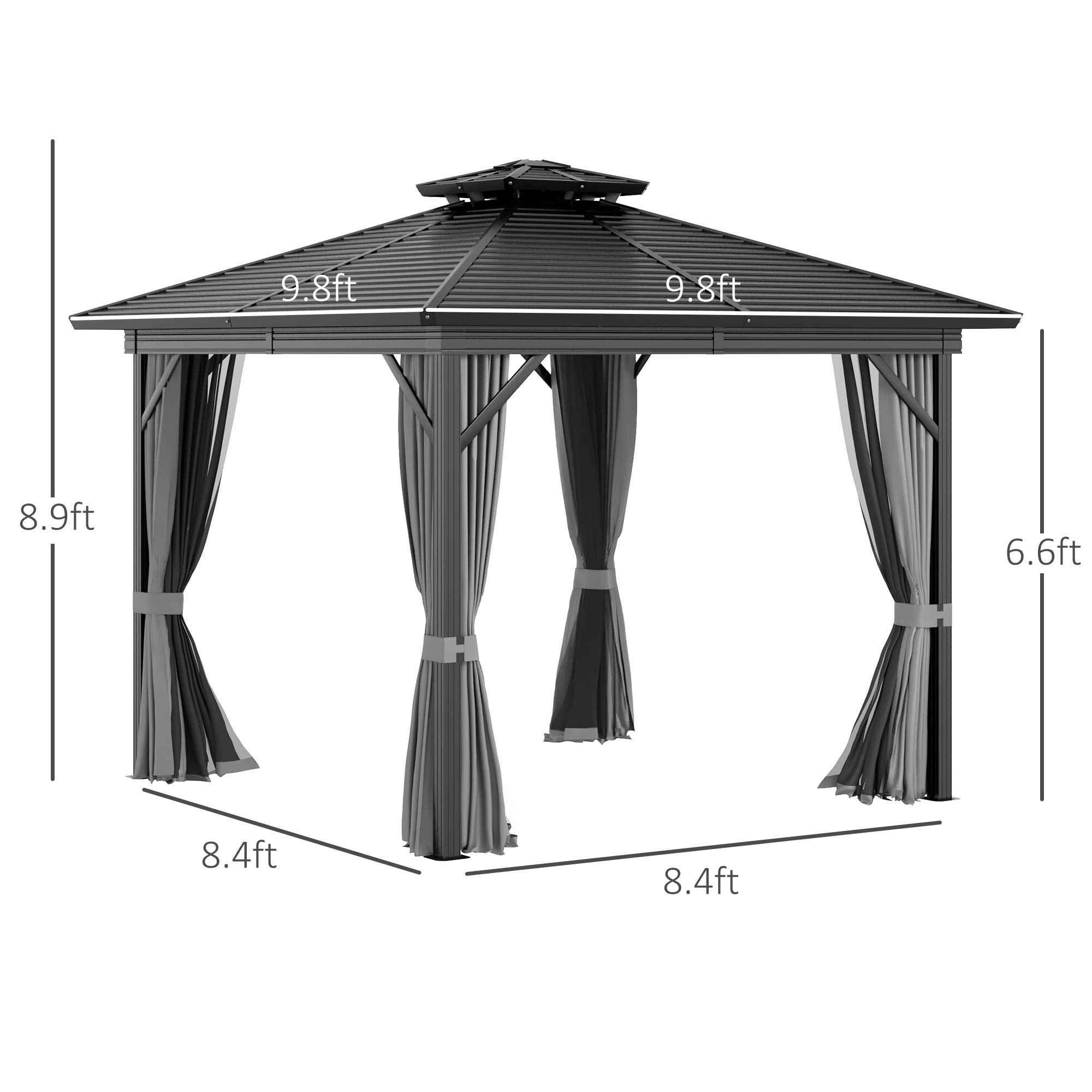 Outsunny 10x10 Hardtop Gazebo With Aluminum Frame, Permanent Metal Roof