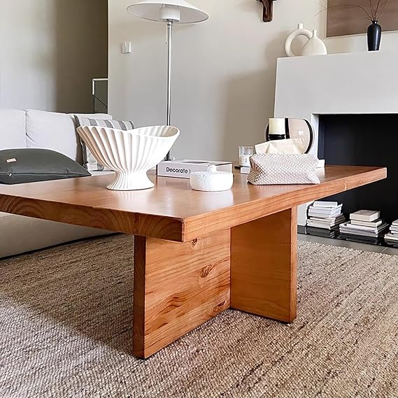 Farmhouse Solid Wood Coffee Table,Pine Wood Rectangle Center Tables with Cross Legs and Thickened Tabletop,Rustic Cocktail Table for Living Room(39.3 L x 19.6 W x 17.7 H, Brown)
