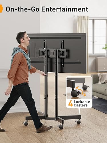 Miniatura 7 de Perlegear Soporte de TV rodante, soporte de TV móvil con ruedas para televisores de 32 a 70 pulgadas, carrito de TV móvil de altura ajustable con