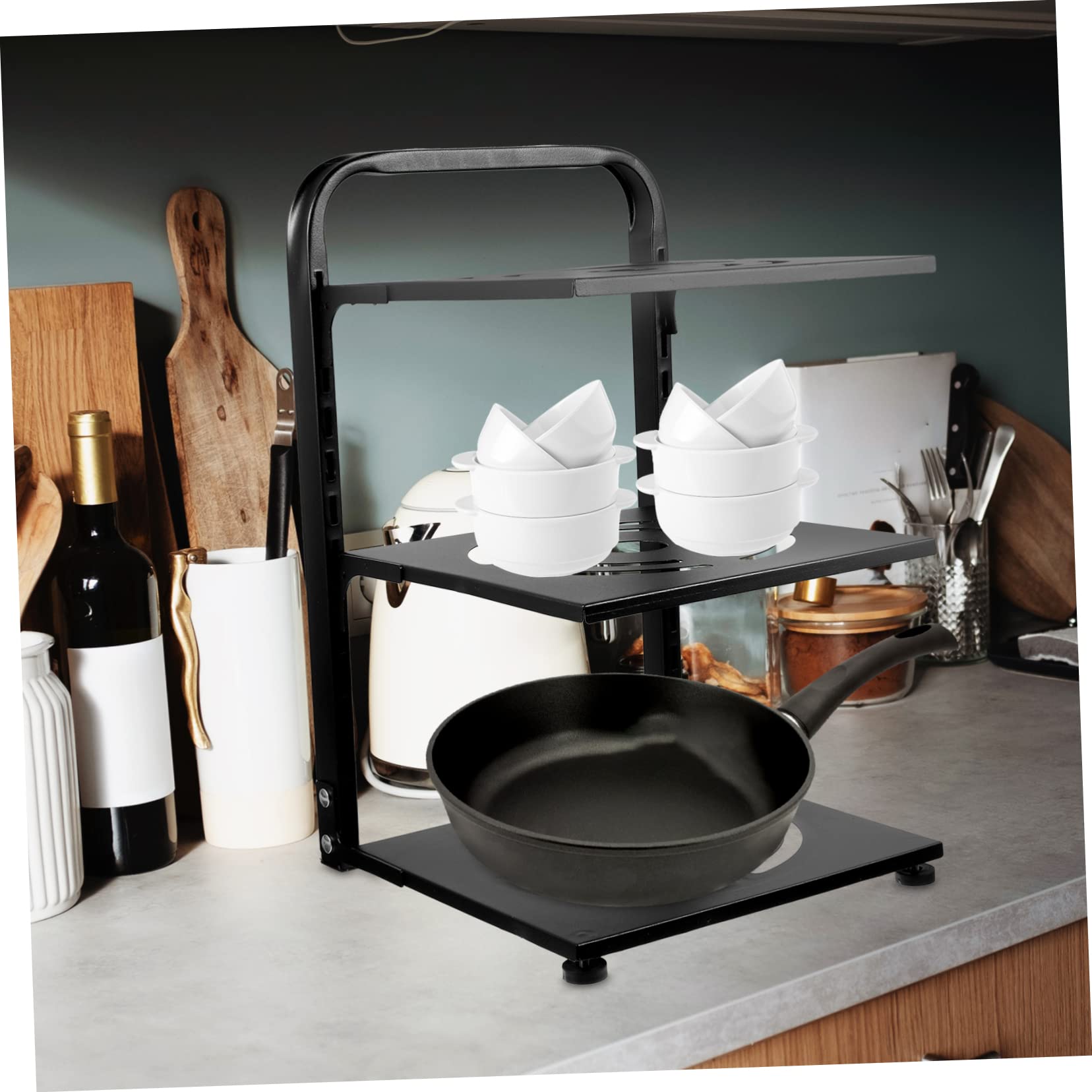 Organizzatore Pentole e Padelle Regolabile per Pentole in Acciaio al Carbonio Organizer per Padelle da Cucina Multifunzione Contenitore Utensili Cucina
