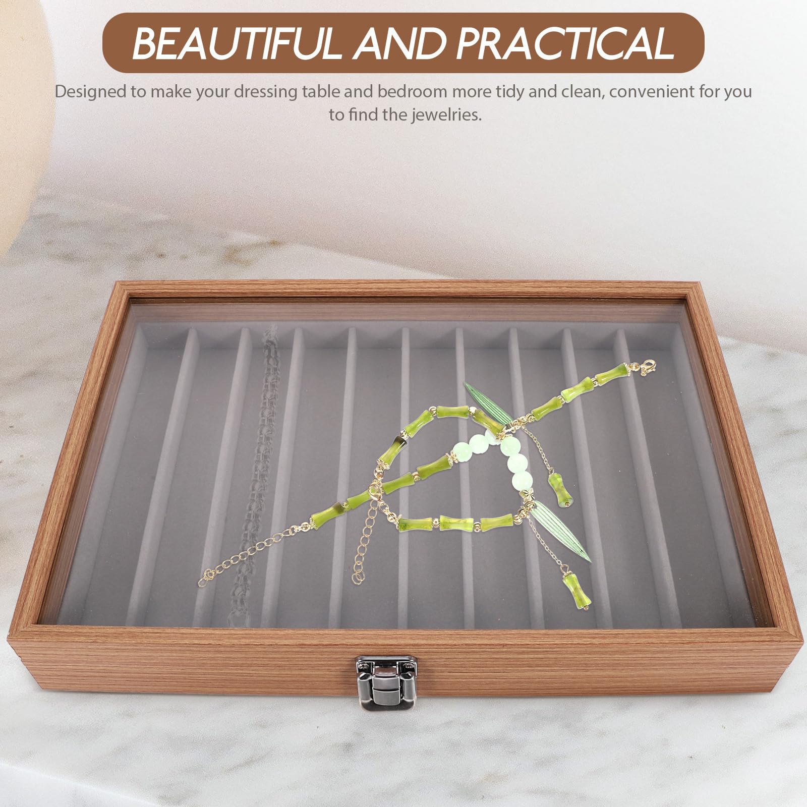 Caja Portátil de Joyas con Tapa Transparente y Diez Compartimentos