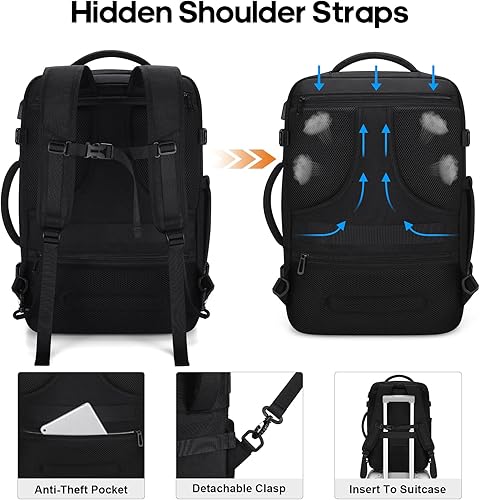 Vista 28 de Bagsure Mochila de viaje grande para mujer y hombre, Rosado, Mochila de mano