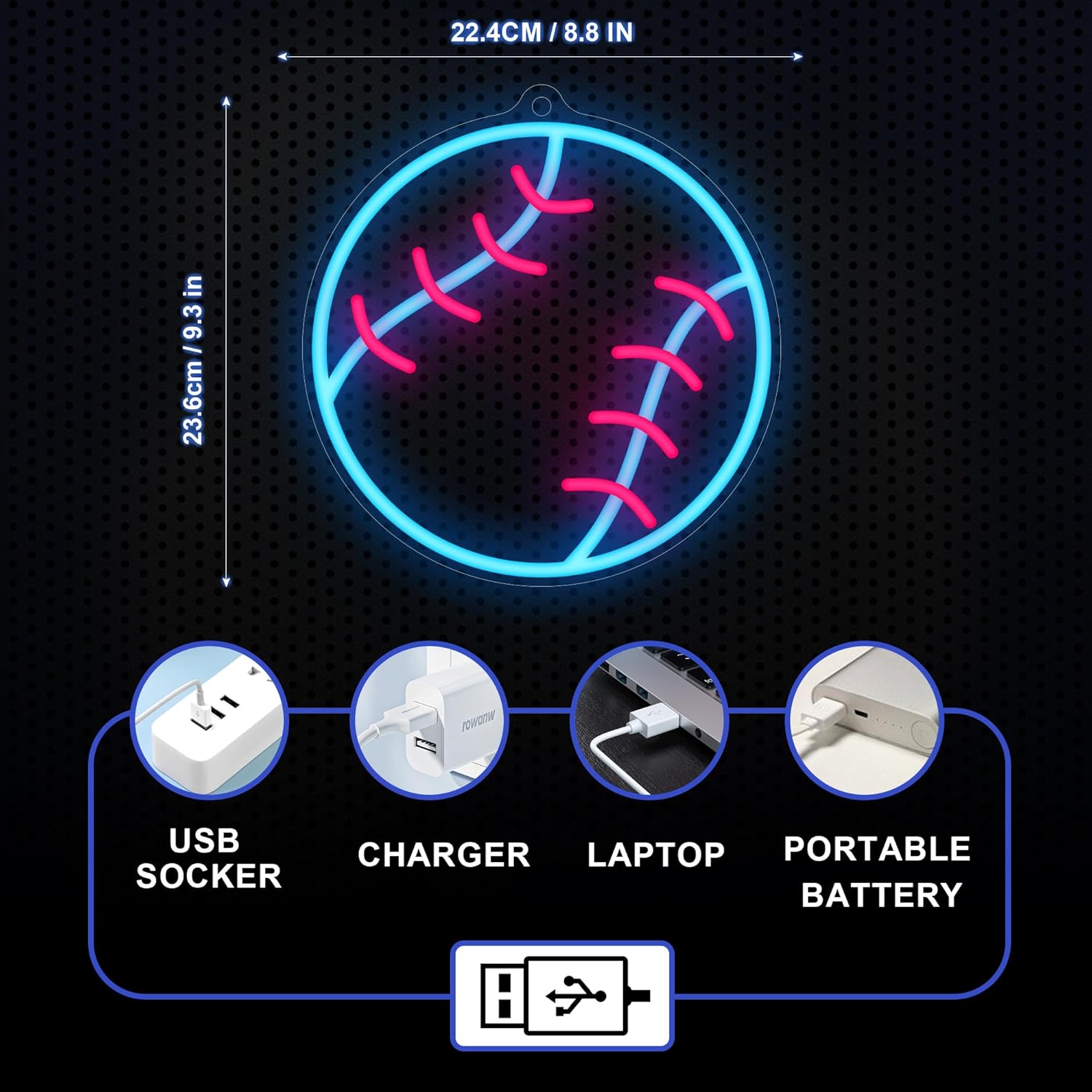 Lampeez Baseball Neon Sign, LED Baseball Lights for Room Decor, Light Up Signs for Wall Decor, Gift for Boys Teen Sports Party Decoration - Image 7