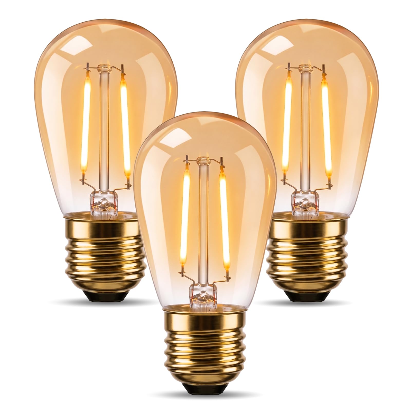 S14 E27 Vintage Light Bulbs 2200K Amber Warm, E27 Edison Screw Bulbs, LED Filament Bulbs 2W Equivalent 20W, Retro Amber Glass, 200LM, Non-Dimmable, Decorative Bulbs for Home, Bedroom, 3 Pack