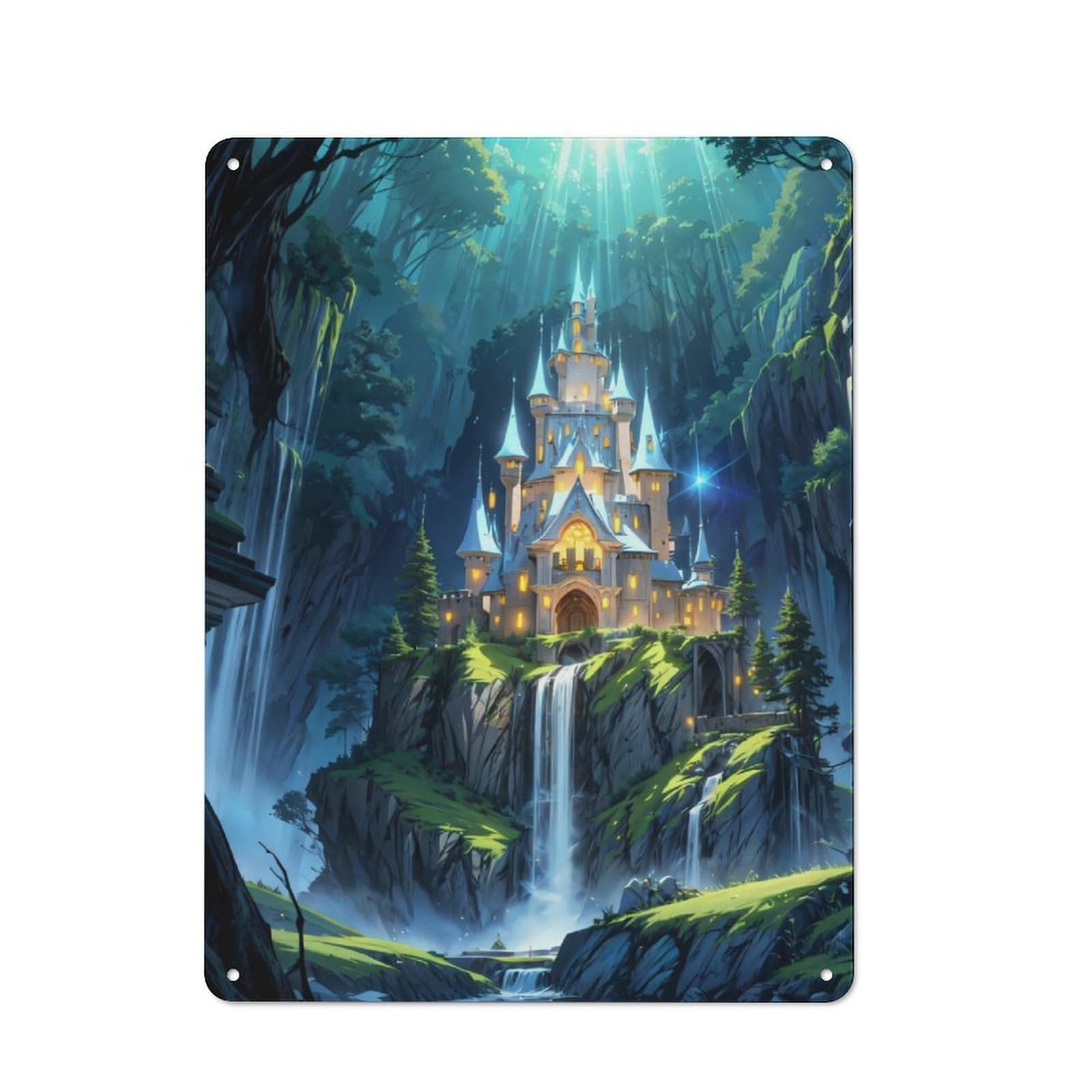Fantasy Castle Waterfall Metal Wall Plaque for Seasonal Kitchen, Dining Room Or Entrance, Christmas Gift for Friends And Family, 40x30cm