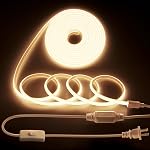 COB Led Strip Lights for Bedroom 16.4ft LED Rope Lights Outdoor Waterproof Warm White AC 110V ~120V Connectable Led Flexible COB Lights for Indoor Ceiling Kitchen Cabinet Closet 3000K 5M