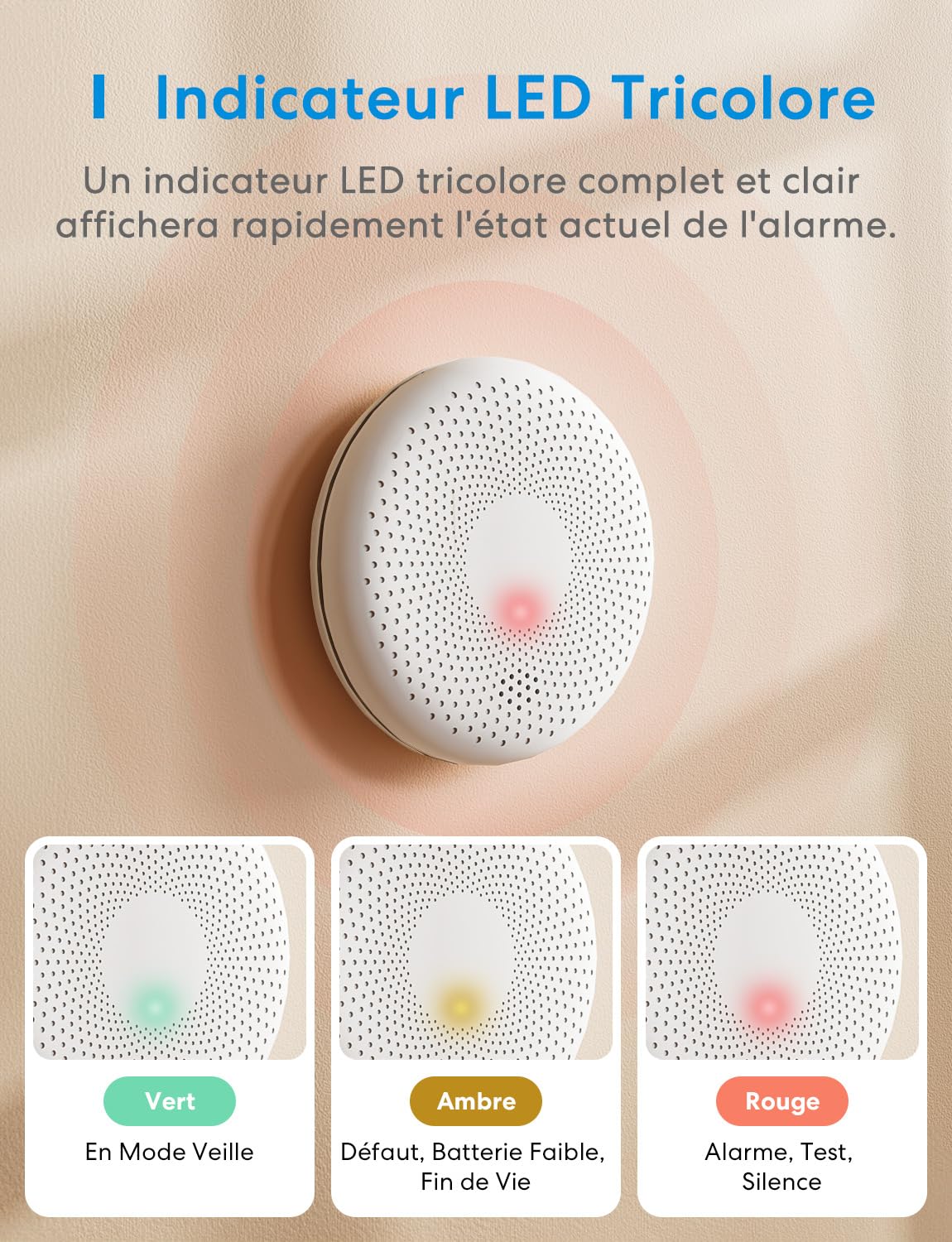 Meross Détecteur de Fumée et de Monoxyde de Carbone, Détecteur Combiné avec Pile de 10 Ans, Sirène Puissante, Auto-Vérification et Bouton de Test, Alarme de Fumée et de CO Certifié EN14604 et EN50291