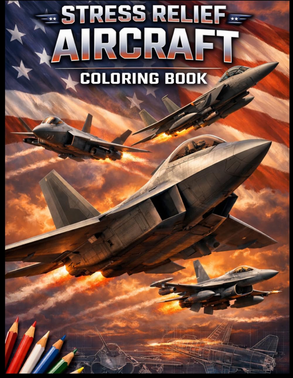 Stress Relief Aircrafts Coloring Book