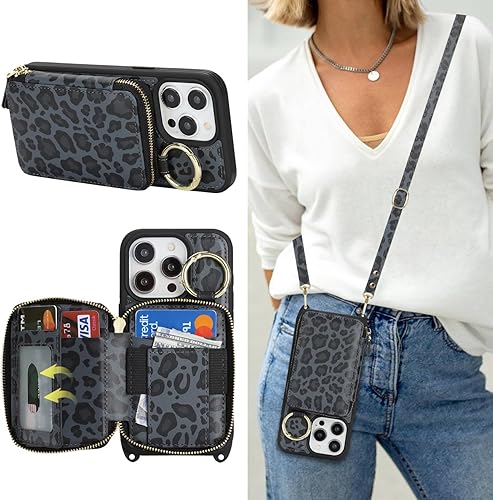 Miniatura 19 de Funda Cartera Bandolera para iPhone 11, Cuero PU Cremallera Bolso Cartera Funda Plegable con Tapa, Funda Folio con Soporte con Ranuras para Tarjetas