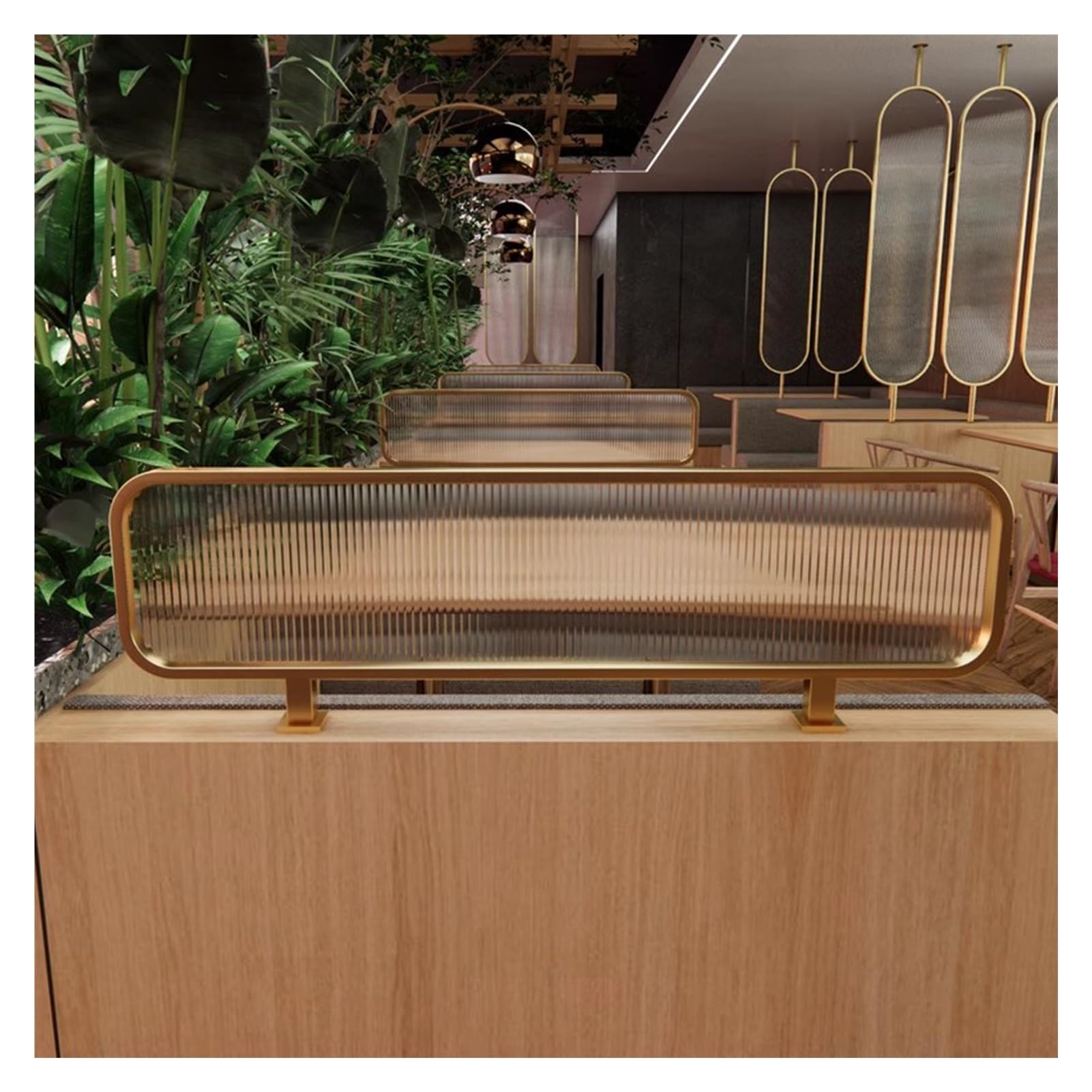 Ghfxscv Gold Dividers For Dining Areas, Striped Matte Glass Restaurant Decorative Partitions, Raised Hot Pot Aisle Countertop Desk Divider, 30/50Cm Low Fence (Color : Size : 50X60cm)