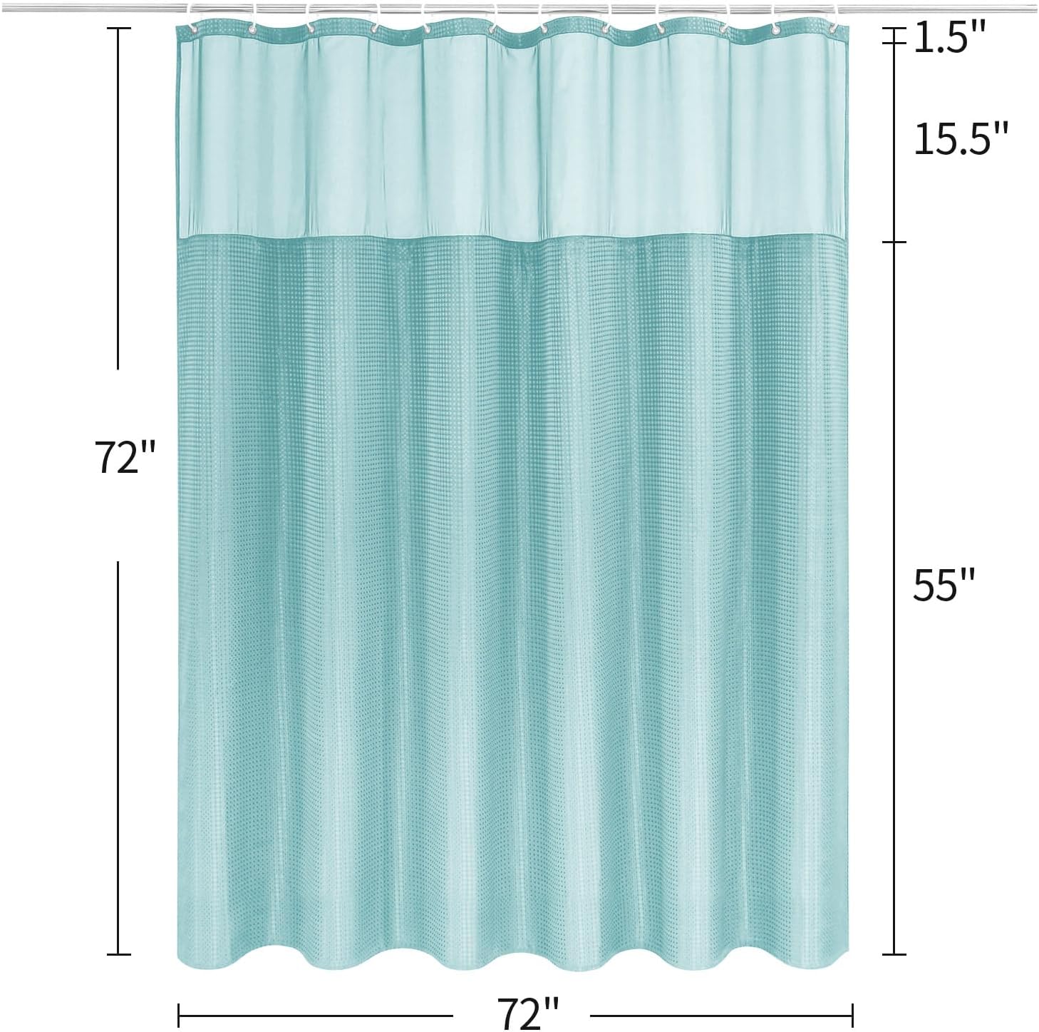 MitoVilla Teal Waffle Shower Curtain with Snap-in Liner, Modern Waffle Weave Fabric Shower Curtain for Aqua Luxury Hotel & Spa Bathroom Decor, 72 x 72, Teal/Turquoise