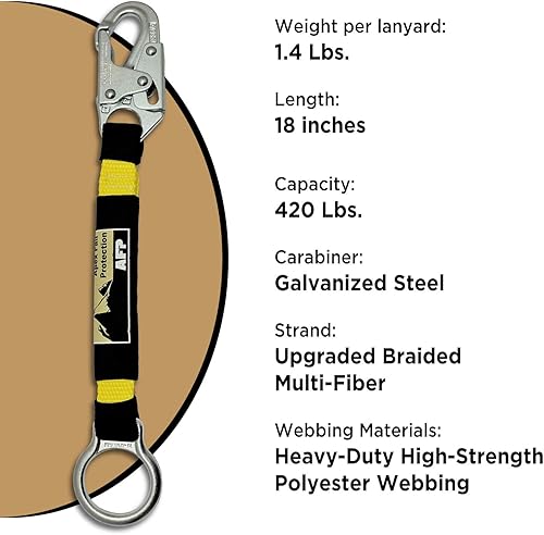 Miniatura 4 de AFP Extensor de anillo en D de 18 pulgadas de alta resistencia con gancho a presión y junta tórica PPE compatible con OSHA/ANSI