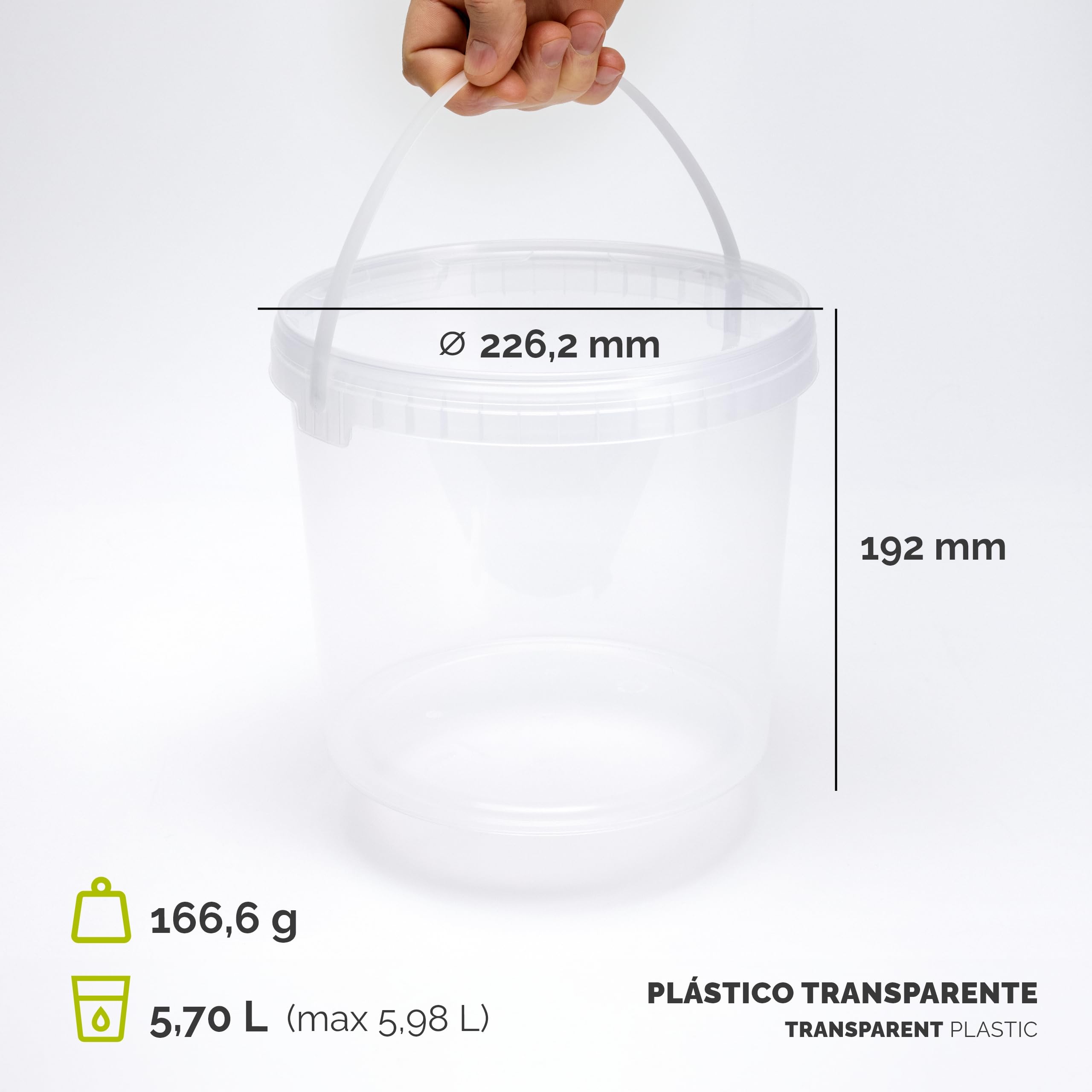 Garronda Cubos con Tapa 5L Pack de 20 para Alimentos GD-0114 Transparente | Cubo resistente con tapa para almacenar productos alimenticios y químicos; práctico para hogar, industria, taller y almacén