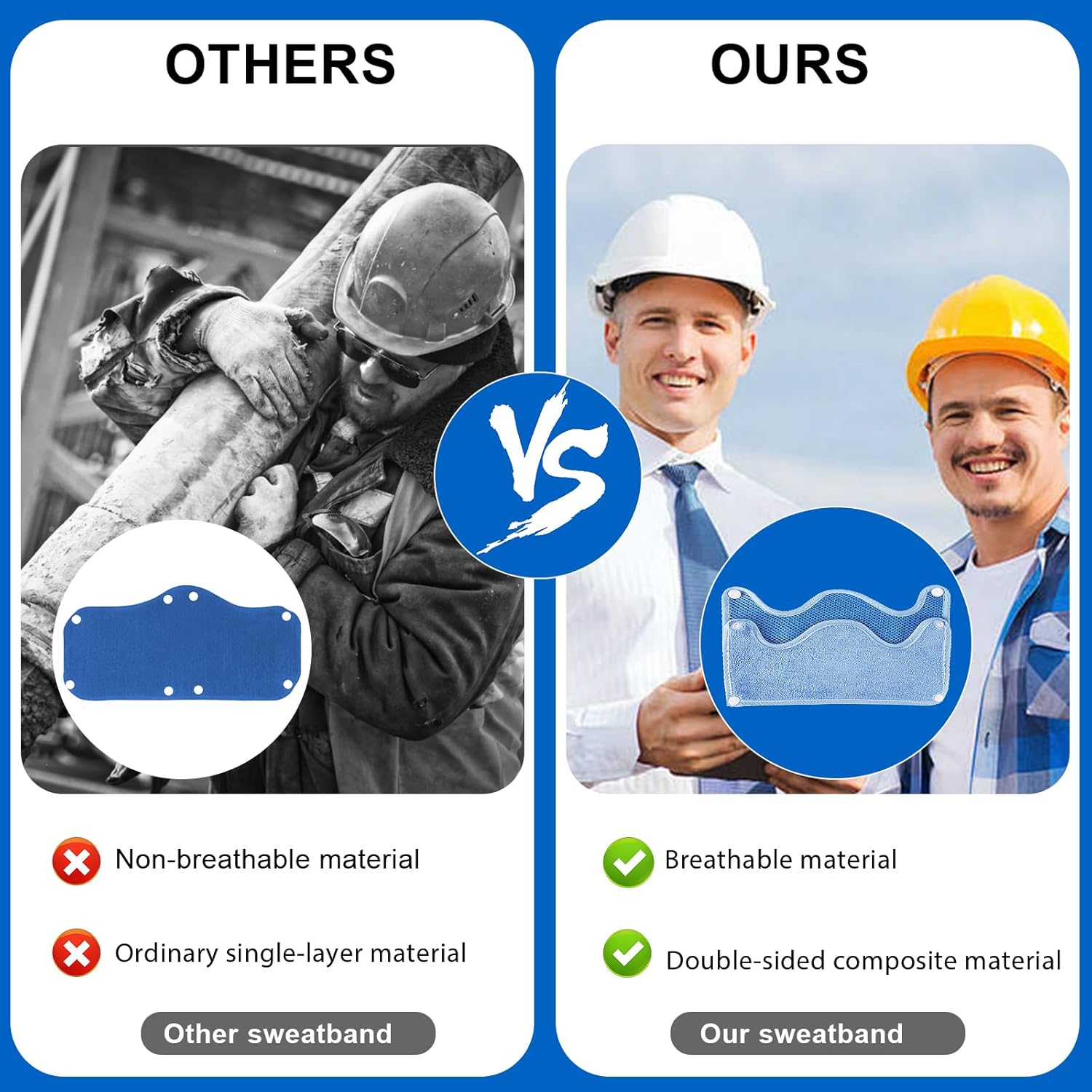 3 Pcs Blue Hardhat Sweatbands Washable Sweat Bands with One Side Mesh and One Side Fleece, Replacement Cotton Hard Hat Liner for Hard Hats Helmet Comforter Pad Hard Hat Accessories