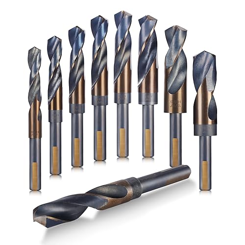 Miniatura 5 de Juego de brocas de vástago reducido, 8 piezas de brocas grandes plateadas y Deming con caja de índice de aluminio, M2 acabado negro y dorado HSS,