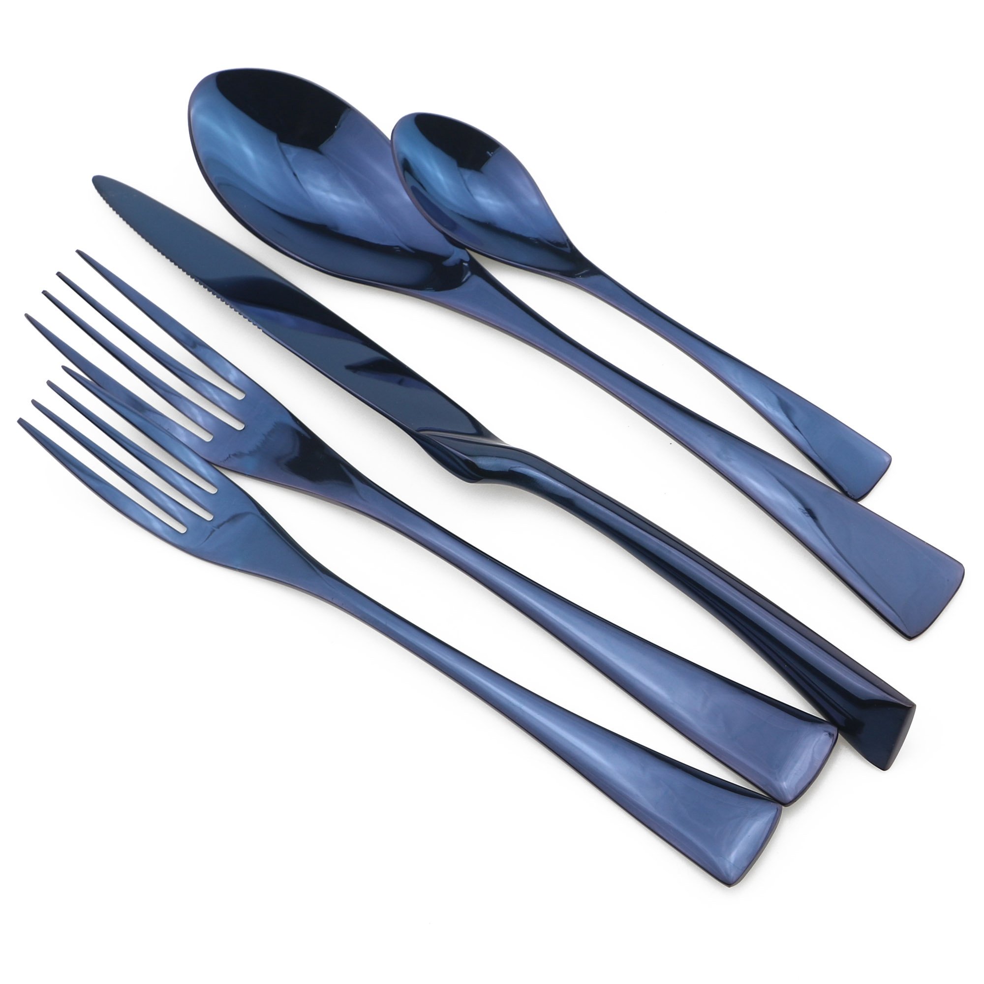 JANKNG 20-Piece 18/10 Stainless Steel Flatware Set Mirror Polishing Blue, Service for 4