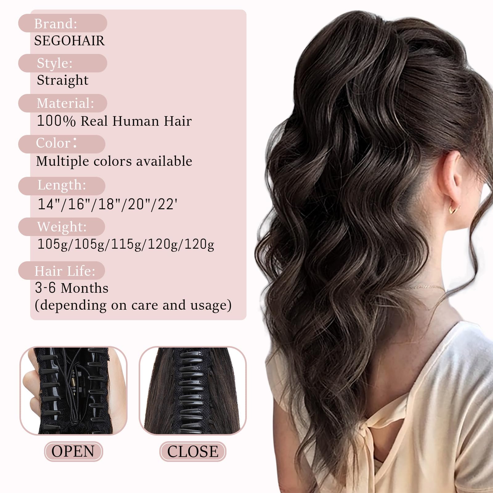 SEGOHAIR Claw Clip Ponytail Hair Extensions Human Hair - Image 4