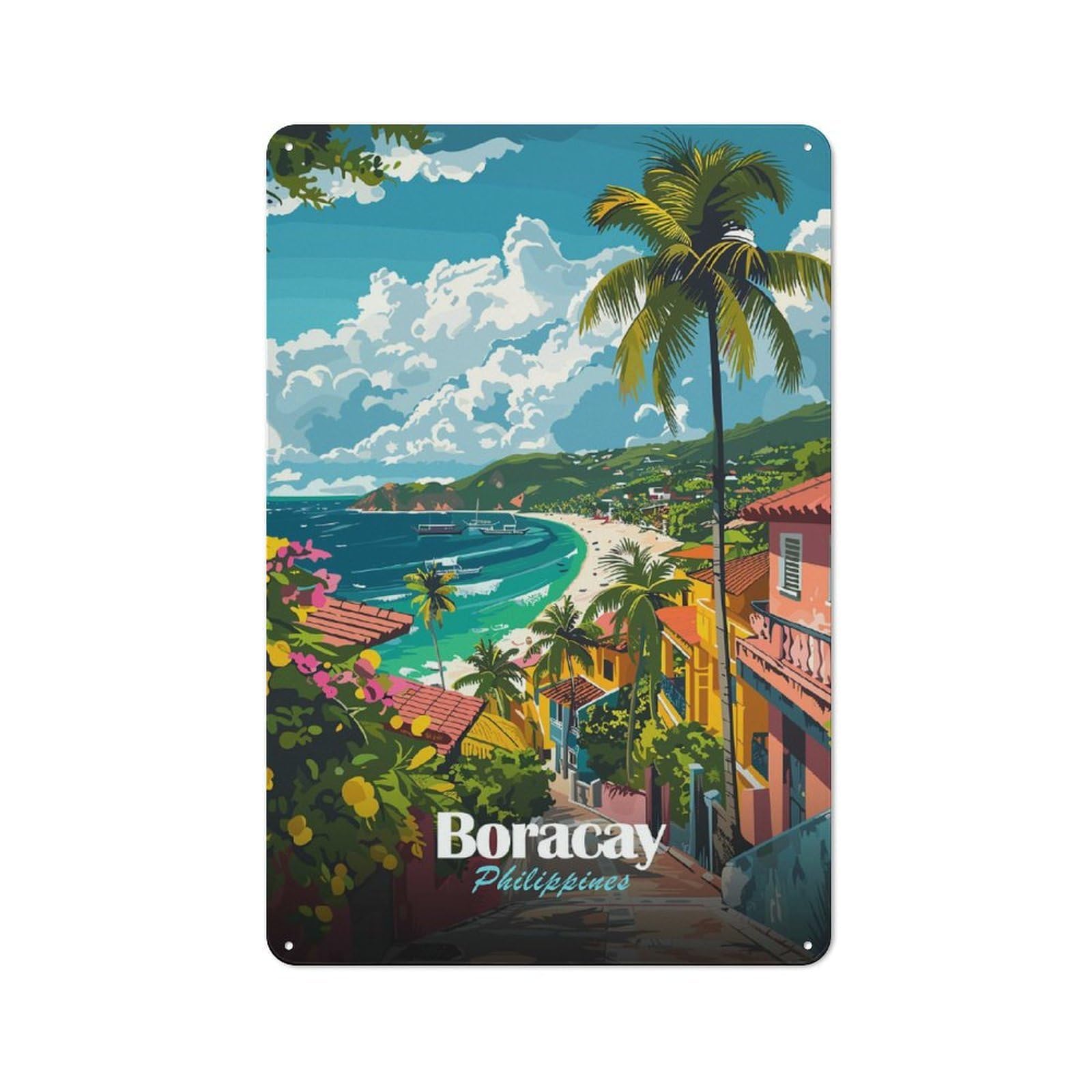 Junmoney Style-3 Retro Metal Wall Sign 30X20cm With Boracay Island Beaches Philippines For Home Bar Wall, A Housewarming Gift For Hosts Who Enjoy Retro Interiors