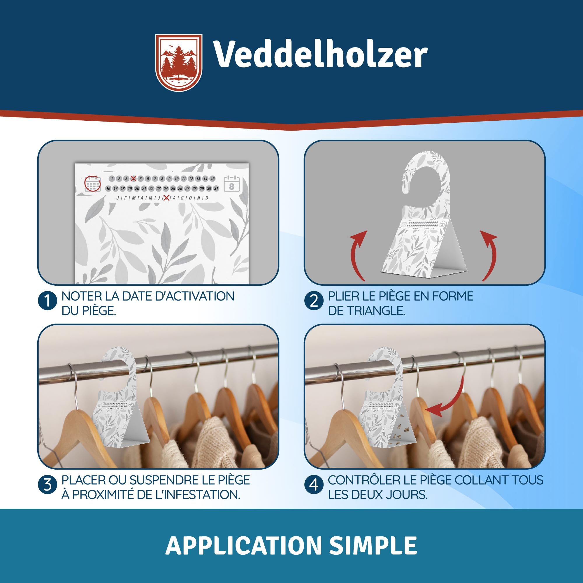 Veddelholzer Lot de 8 pièges à mites de vêtements - Piège triangulaire avec crochets et surface adhésive - Sans odeur et non toxique