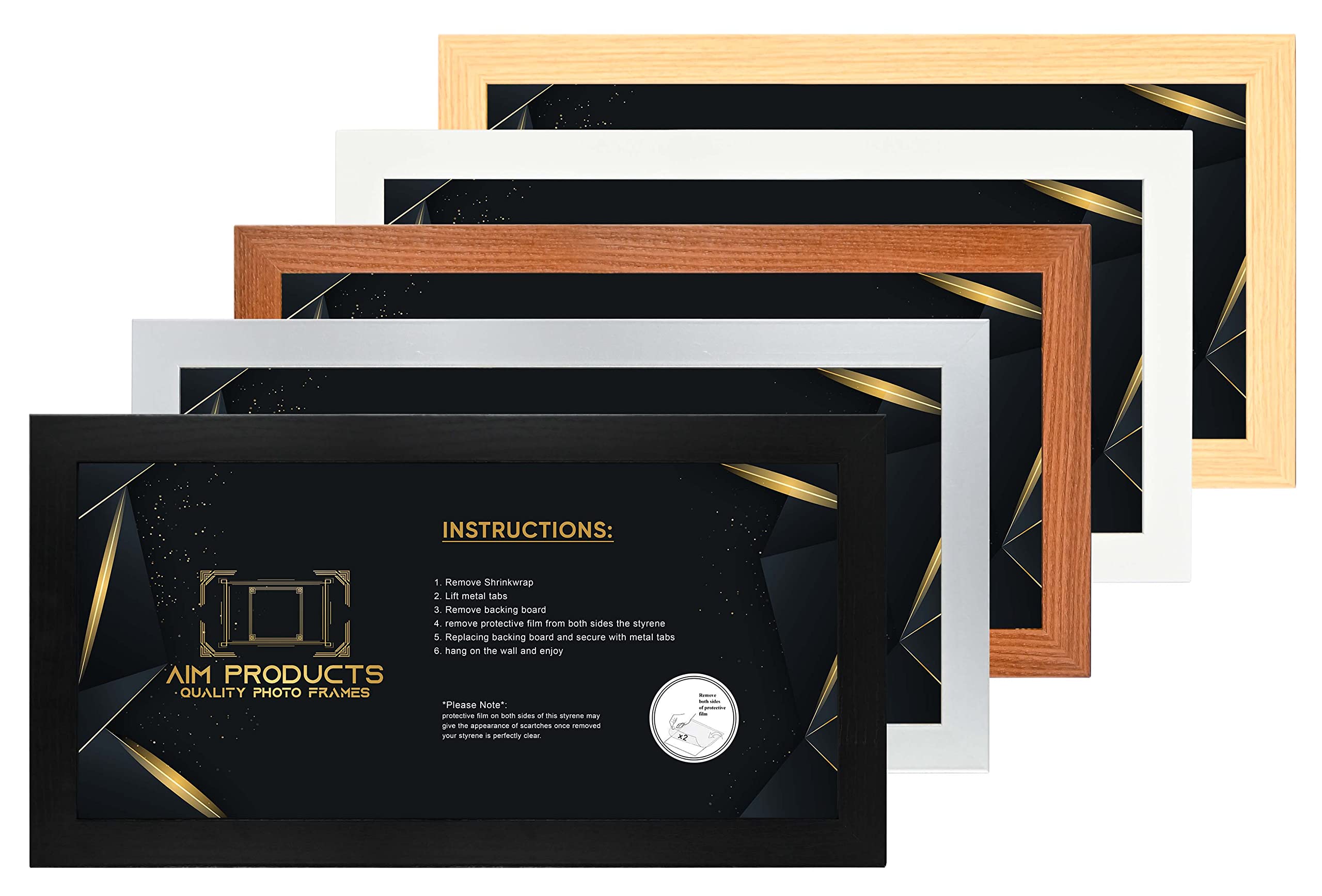 Aim Products Black Panoramic Picture Frame Modern Photo Frame 24X12 Inch Wall Mounting Mdf Wood With Safe Plexiglass Various Sizes & Colours 20X8 16X8 24X7 White Oak (14 X 7 Inch, )