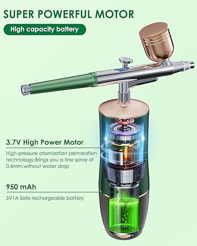 Miniatura 4 de Kit de aerógrafo con compresor, juego de cepillo de aire inalámbrico portátil recargable, juego de pistola de aerógrafo de mano para arte de uñas,