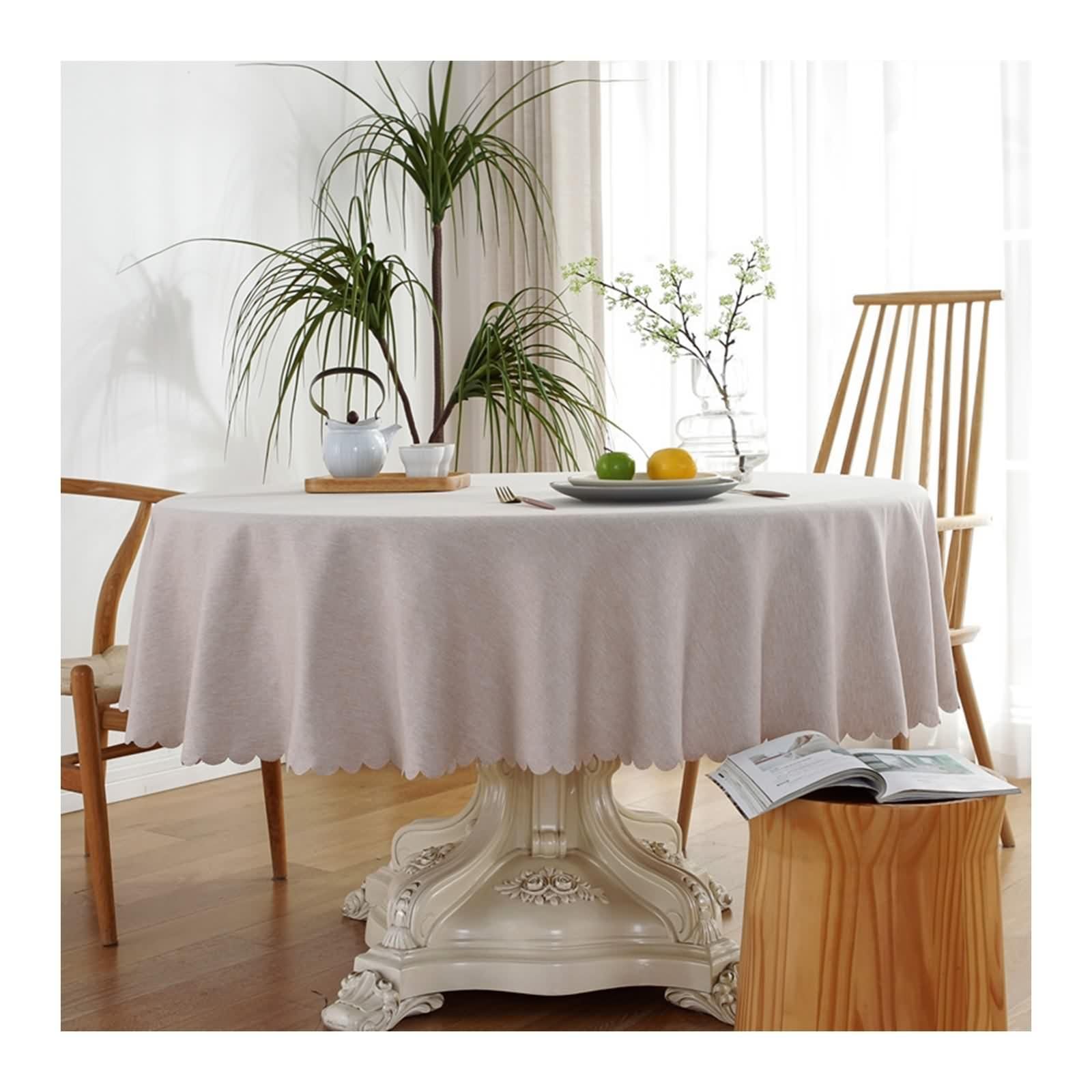 Party Tischdecken, Runde Tischdecken Khaki Polyester Einfarbig Table Cover Round 160CM für Geburtstag Hochzeit