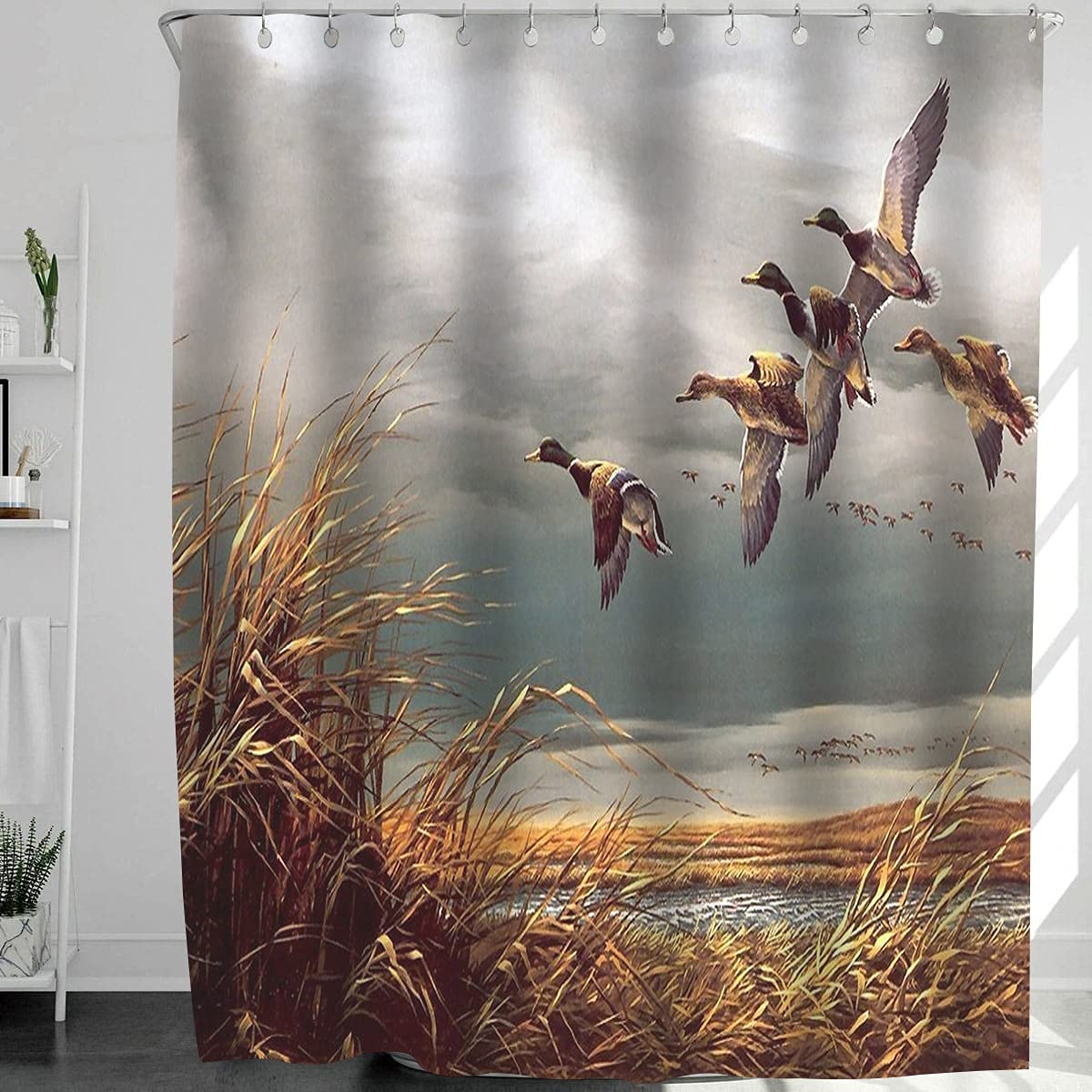 Abaysto Hunting Flying Wild Ducks Shower Curtain,Bath Curtains Bathroom Decor Sets with Hooks Shower Bath Curtain for Bathroom,Polyester Fabric Bathroom Shower Curtain