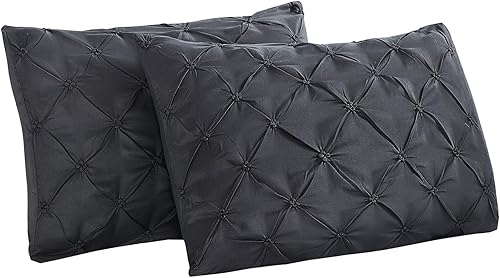 Vaulia Fundas de almohada decorativas de microfibra ligera, diseño plisado, tamaño estándar 20 x 26 pulgadas, color negro, paquete de 2