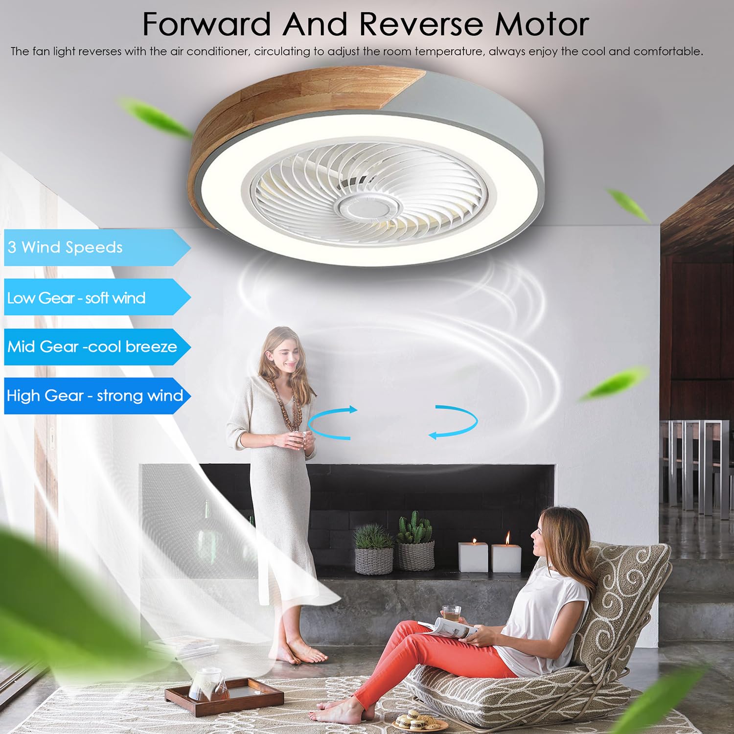 LANMOU Ventilatore da Soffitto con Lampada, 72W Lampadario Dimmerabile Ventilatore Silenzioso con Telecomando/APP, Timer, 3 Velocità del Vento e 3 Temperatura di Colore, Ø52cm, Round,Grigio