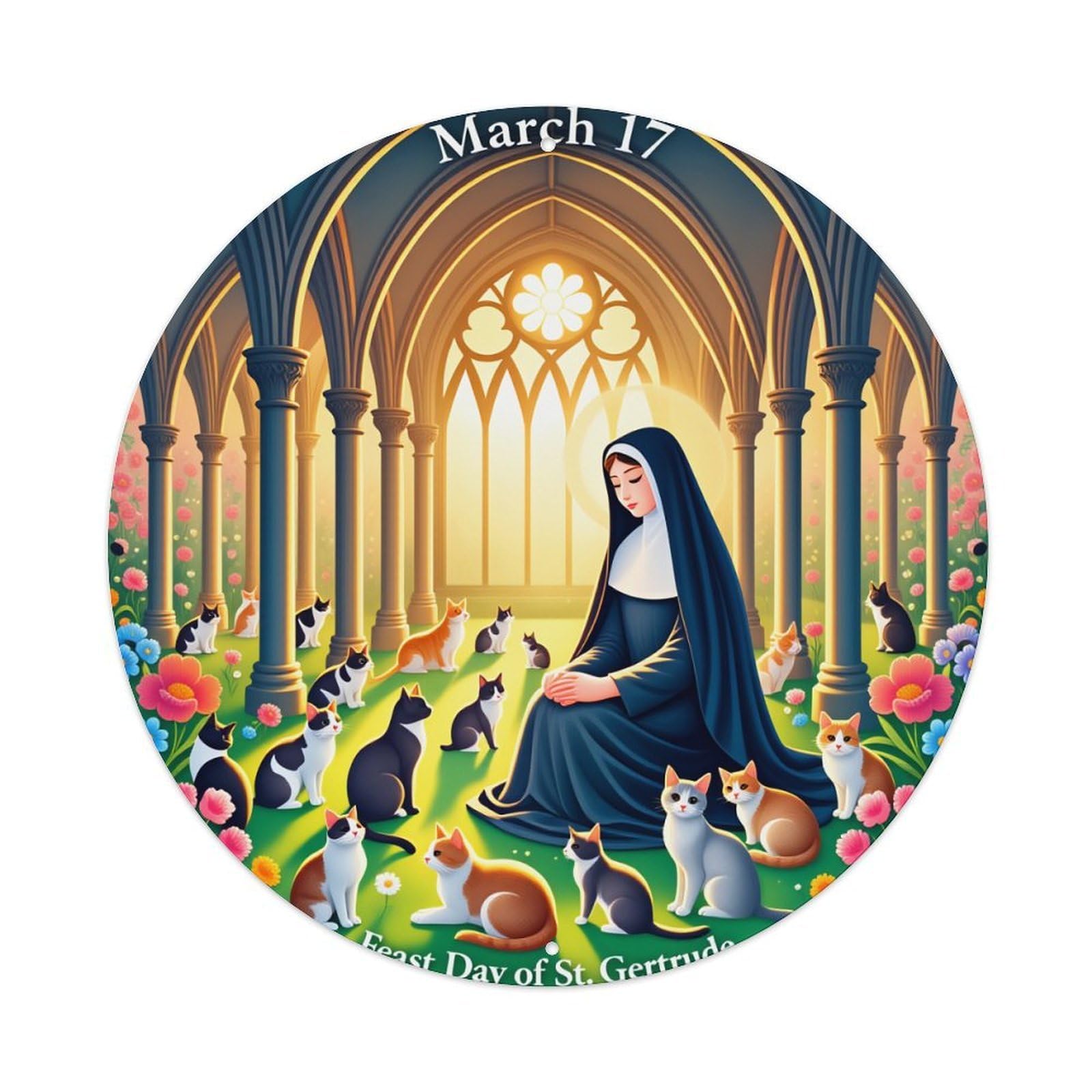 Saint Gertrude With Cats In Garden Tin Sign Vintage Style Home Bar Garden Wall Plaque Decor Metal Poster 8x12 Inch