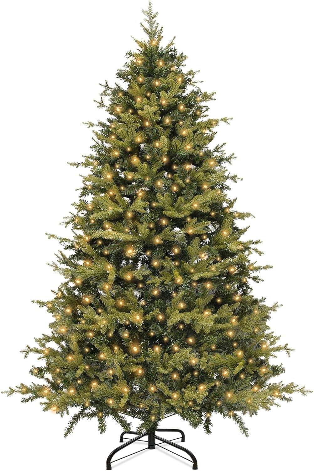 6.5 Ft x 51 Inch Prelit Artificial Full Fraser Fir Christmas Tree with 1084 PE & PVC Mixed Branch Tips, 350 Warm White LED Lights, UL Plug in, Includes Metal Stand, Outdoor Holiday Christmas Decor 6.5 Ft Fraser Fir Full Christmas Tree