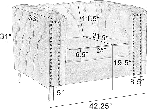 Miniatura 3 de Silla decorativa de terciopelo individual copetudo, juego de sofá moderno con cojín de asiento acolchado grueso para sala de estar, dormitorio o