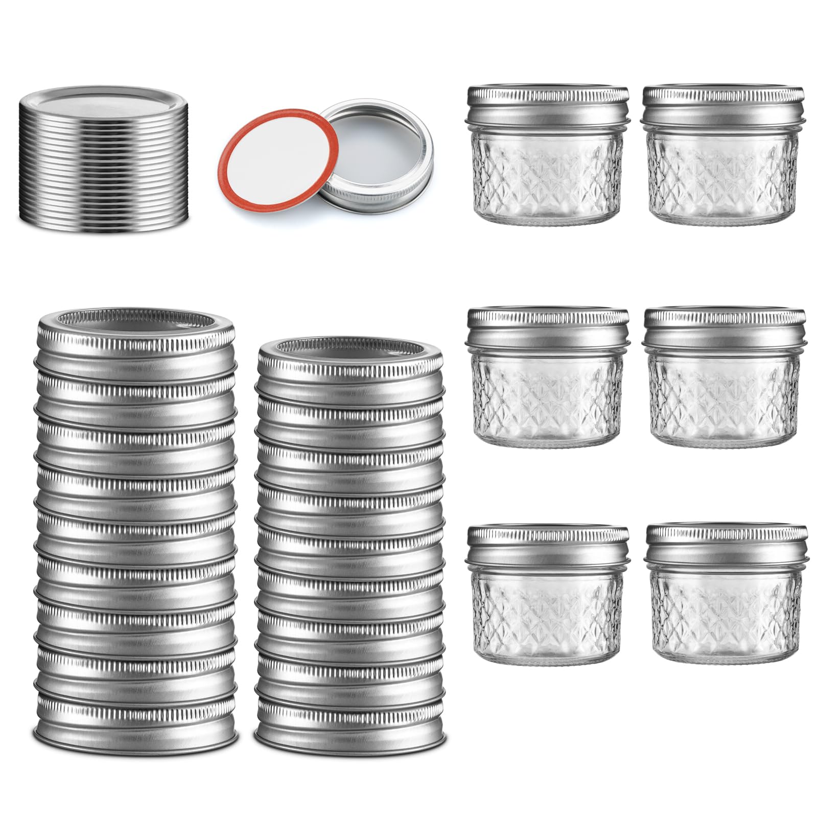 BOMEX 20Pcs Regular Mouth Canning Lids (2.75in/70mm) & 3.4oz/100ml Regular Mason Jars for Canning, Preserving